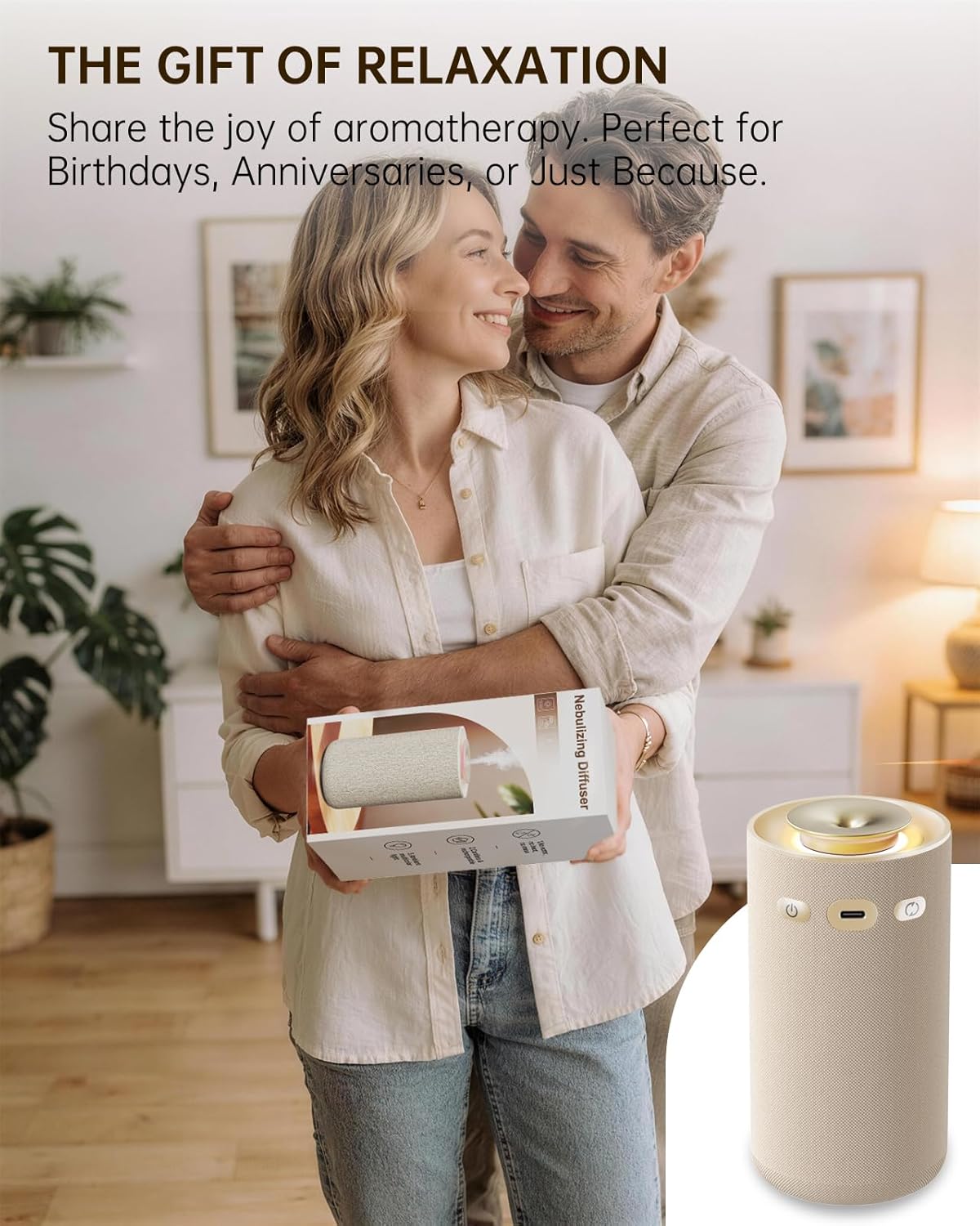 Kabelloser Aromadiffusor, wasserloser Duftdiffusor mit hochwertigem Stoffbezug für ätherische Öle mit Akku und warmem Licht, eleganter Raumduftvernebler für Wohnzimmer und Auto (Smart – Bild 8