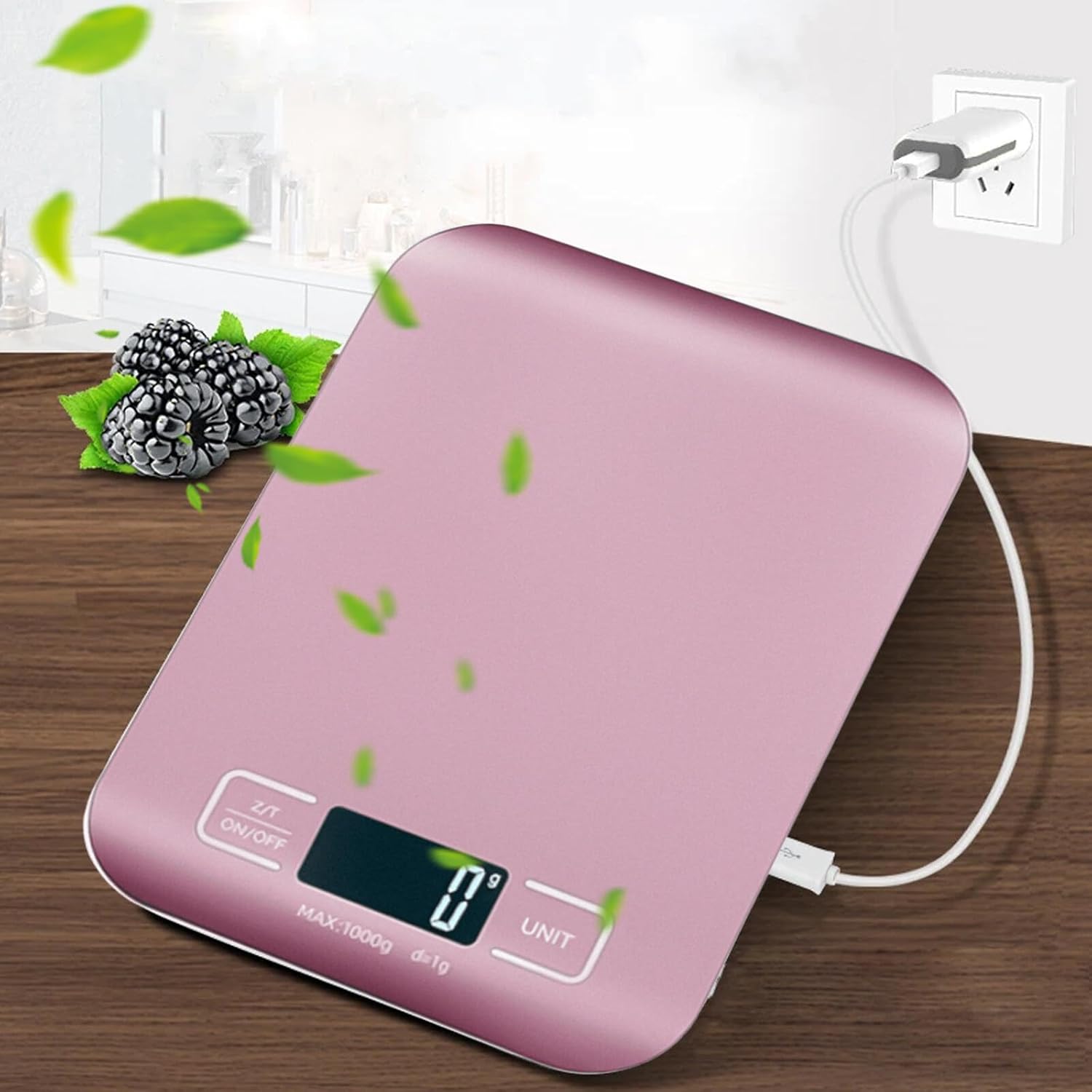 Digitale Küchenwaage, 10 kg/1 g, USB wiederaufladbare digitale Küchenwaage mit LCD-Display & Tara-Funktion, professionelle Küchenwaage mit Akku-Ladekabel, Roségold – Bild 7