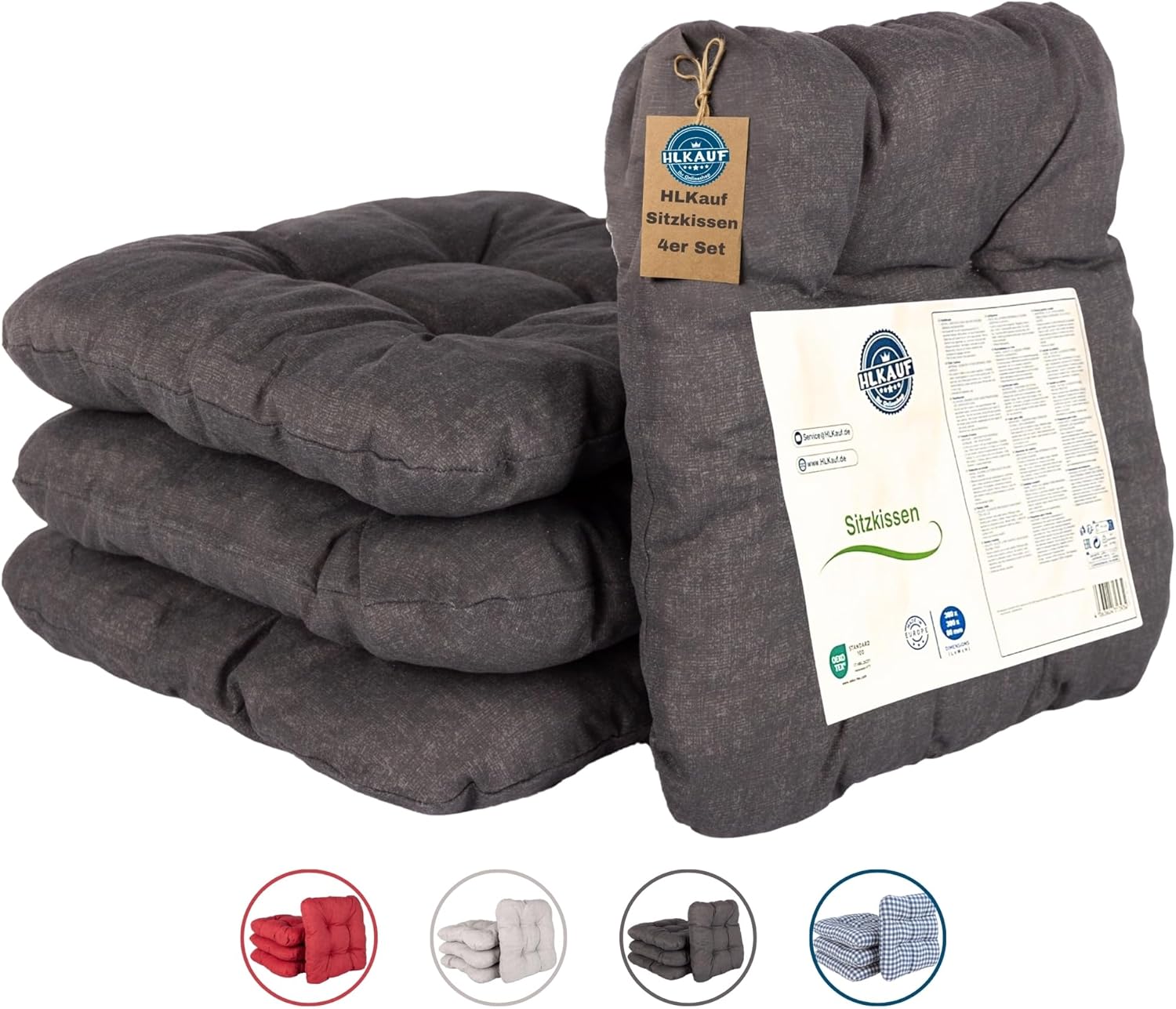 HLKauf 8er-Set Sitzkissen Anthrazit, 36 x 36 x 6 cm, weiche Kissen, für Garten, Camping, Gastronomie oder Bistro, Öko-Tex und hergestellt in der EU – Bild 2