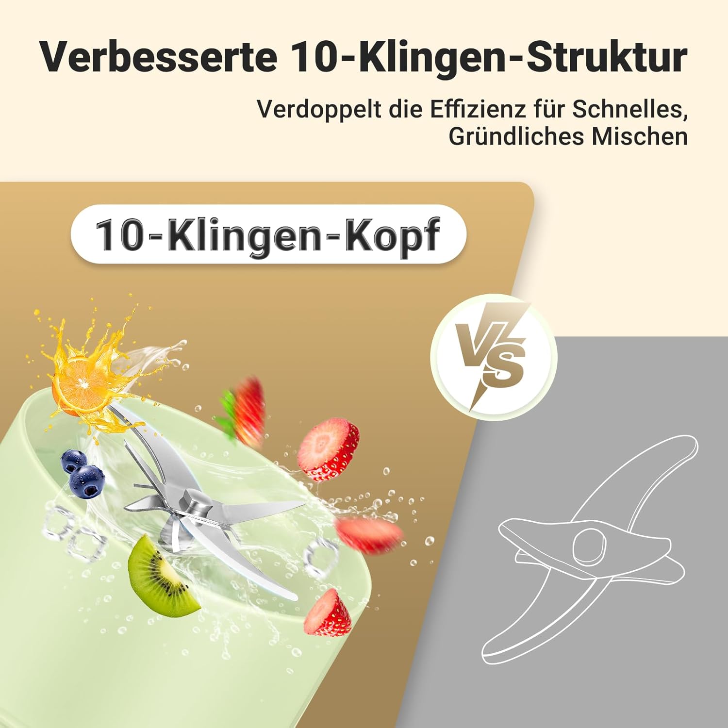 AMZCHEF Smoothie Maker To Go – Antioxidativer Vakuum-Flaschenmixer mit 10 Klingen für frischen Saft, Smoothie und Shake – tragbarer Mini-Mixer für Sport, Reisen – Grün – Bild 4