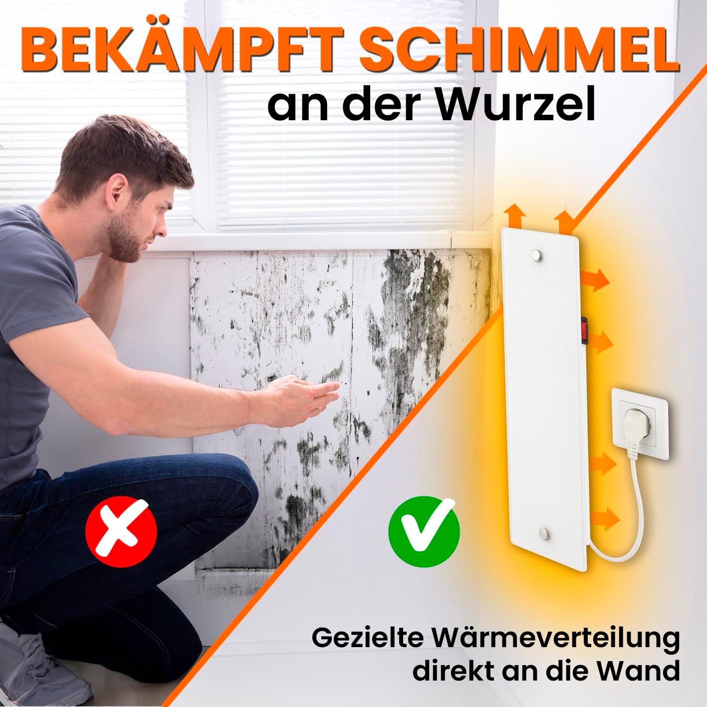 Tonis SCHIMMELSCHOCK Anti-Schimmel-Heizung mit Glasscheibe zur Schimmelbekämpfung | Wandheizung trocknet kalte, feuchte Wände und behebt die Ursache von Schimmel | Innovatives Glasdesign – Bild 3