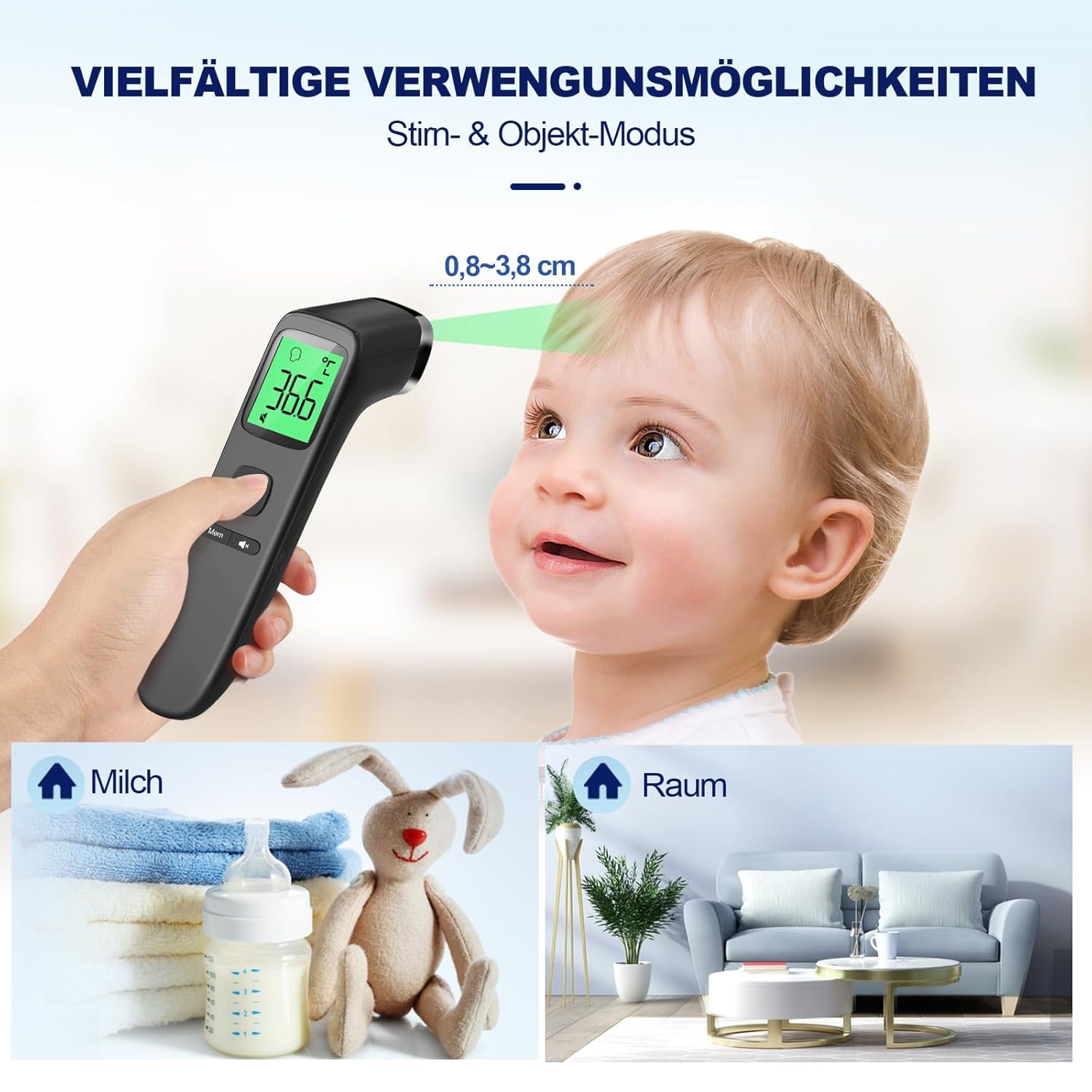 Kontaktloses Fieberthermometer, Stirnthermometer mit sofort genauen Messwerten, Fieberalarm, LCD-Display und 35 Speichersperren, digitales Infrarot-Thermometer für Kinder und Erwachsene (Tiefschwarz) – Bild 5