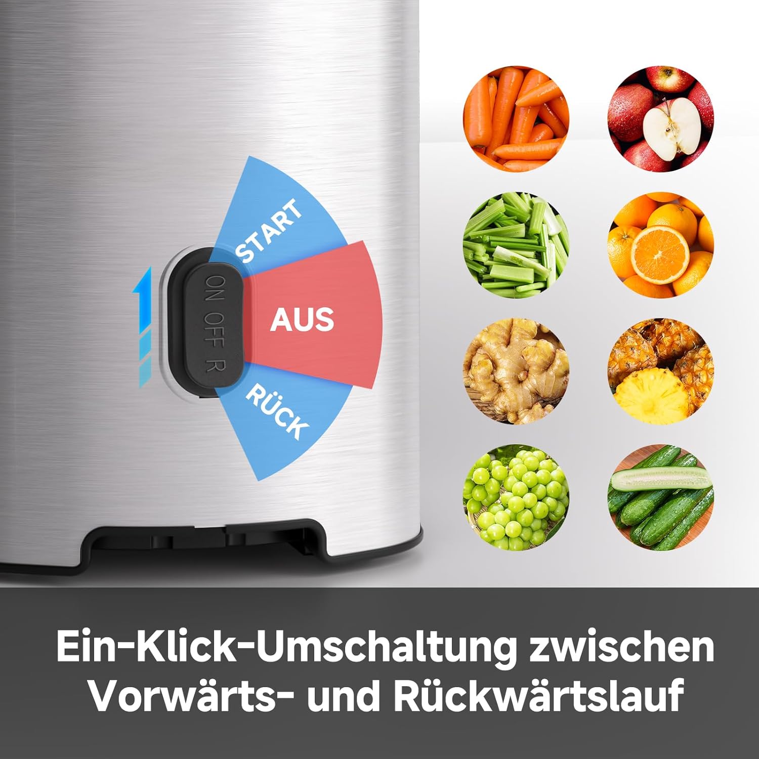 AMZCHEF Juicer Slow Juicer 136 mm – Elektrischer Entsafter für Gemüse & Obst – Kaltpress-Entsafter mit 2 Filtern – Leise und leicht zu reinigen – Silber – Bild 8