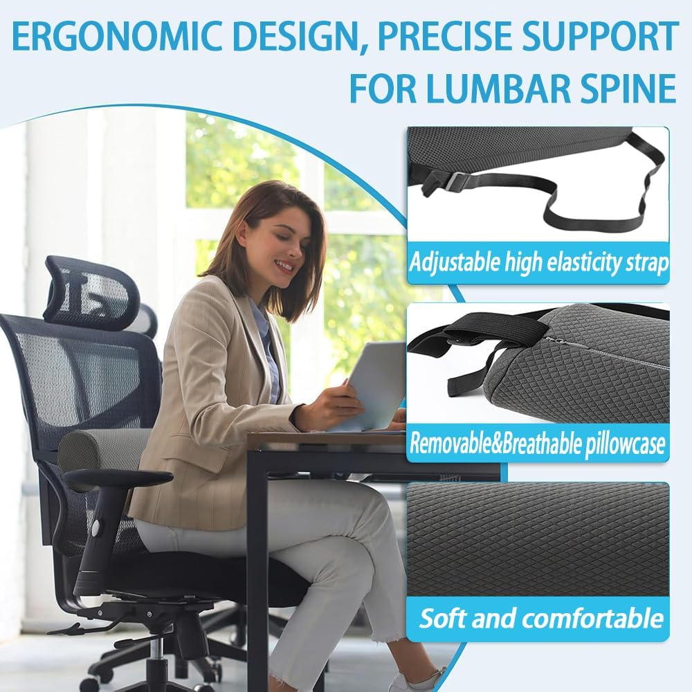 Rückenkissen gegen Schmerzen, Lendenwirbelrolle für niedrige Rückenlehne, ergonomisches Lendenkissen mit Bezug, waschbarer Bezug, Sitzkissen für Rollstühle zur Unterstützung des unteren Rückens, Autos – Bild 2
