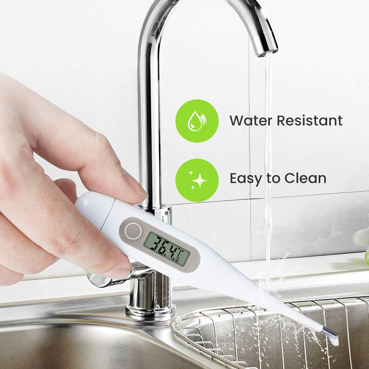 Digitales Fieberthermometer, rektales, orales, Achselthermometer, Fieberthermometer für Babys, Kinder, Erwachsene, genaue und schnelle Messwerte, wasserdichte Sonde, Grau – Bild 7