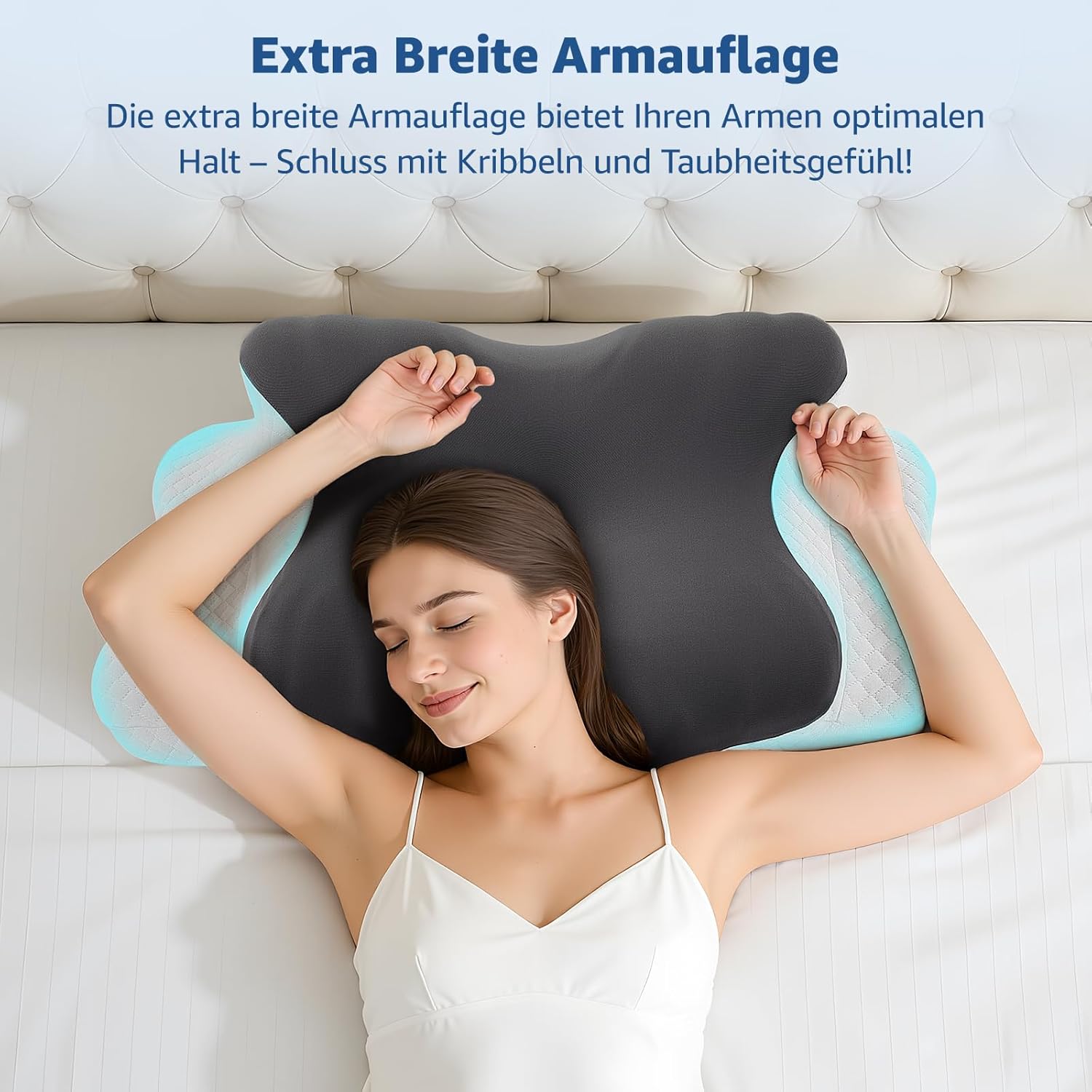 BRO Upgrade Ergonomisches orthopädisches Memory-Schaum-Kissen – Nackenstützkissen mit atmungsaktivem, abnehmbarem Kissenbezug für Seiten-, Rücken- und Bauchschläfer, Grau – Bild 4