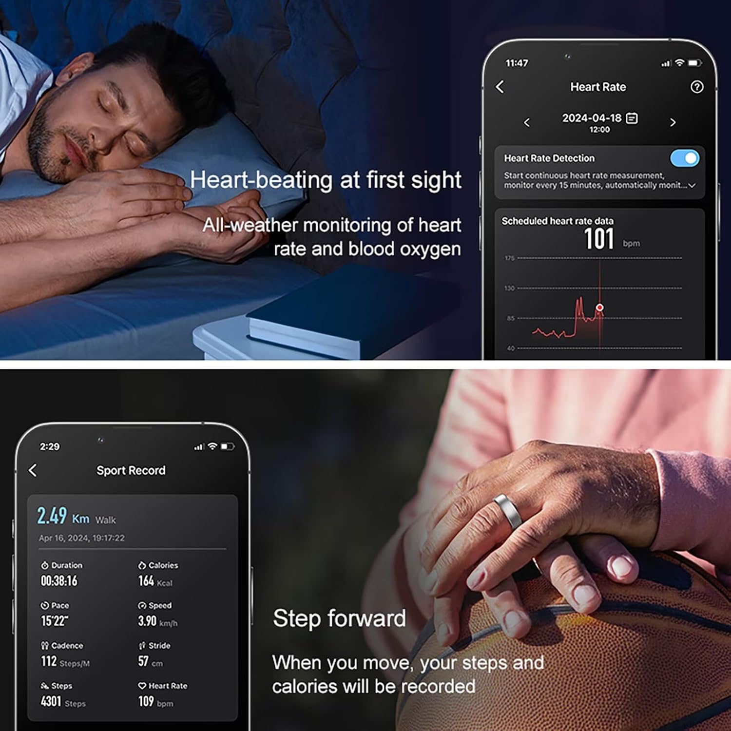 Smart Ring Edelstahl Smart Ringe für Männer Frauen 5 ATM Wasserdicht Fitness Ring Tracker Android iOS Fitness Ring Schlaf Tracker Herzfrequenzmesser Schlafring Fitness Tracker Schrittzähler Gesundheitsring – Bild 7