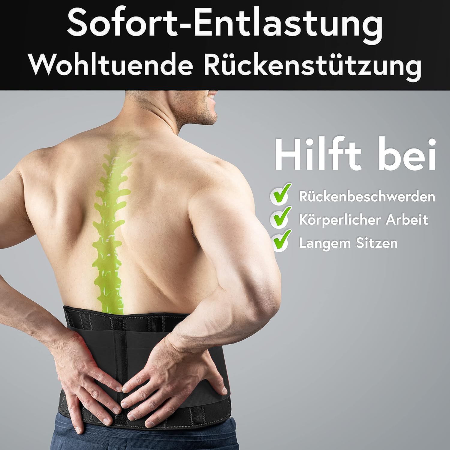 Vigo Sports Rückenbandage, maschinenwaschbar – Anti-Schweiß-Nierengürtel zur effektiven Rückenstabilisierung, Rückenstützgürtel für Damen und Herren, wärmender Lordosenstützgürtel – Schwarz, S – Bild 4