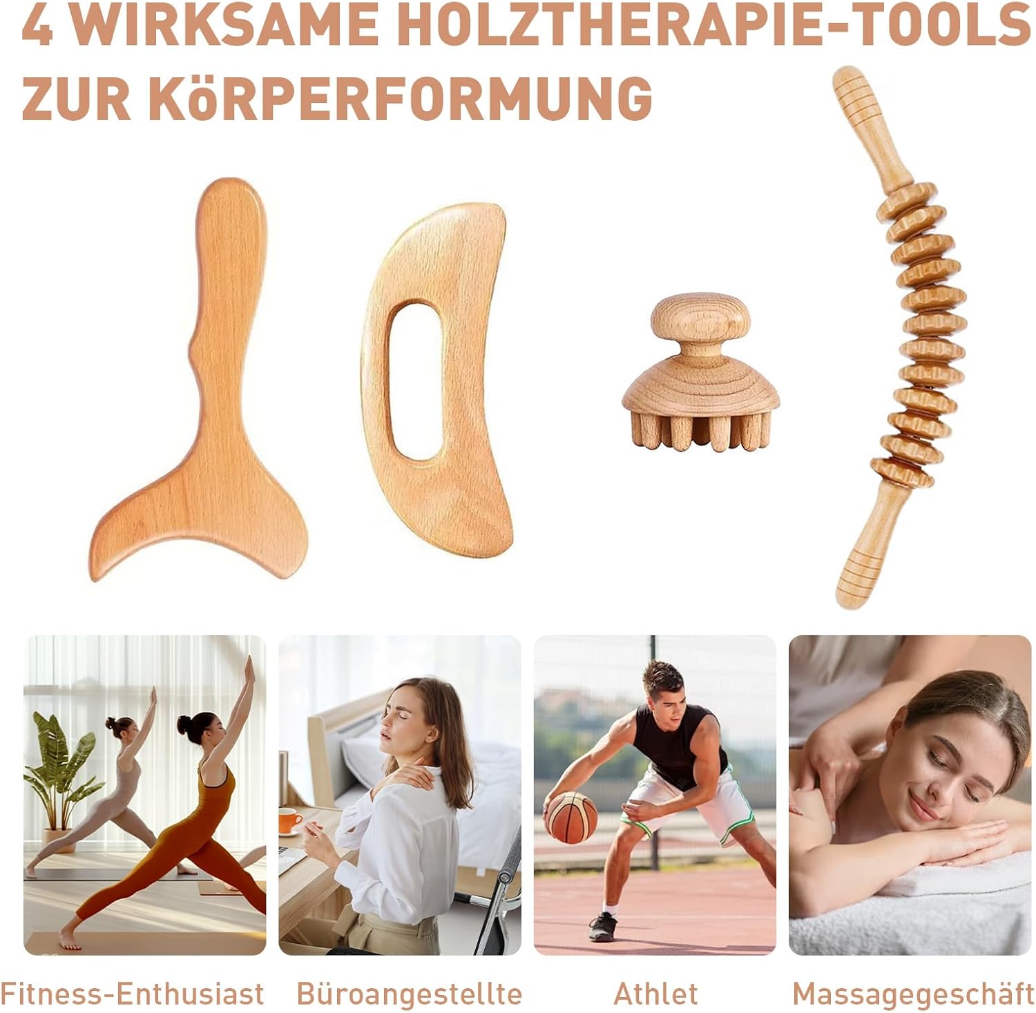 Faszienrolle Holz-Massagerolle mit Griff, Lymphdrainage Cellulite-Massagegerät, 4 Stück Maderotherapie-Holz für Rücken, Nacken, Beine & Lymphdrainage, Massagerolle zur Muskelentspannung – Bild 7