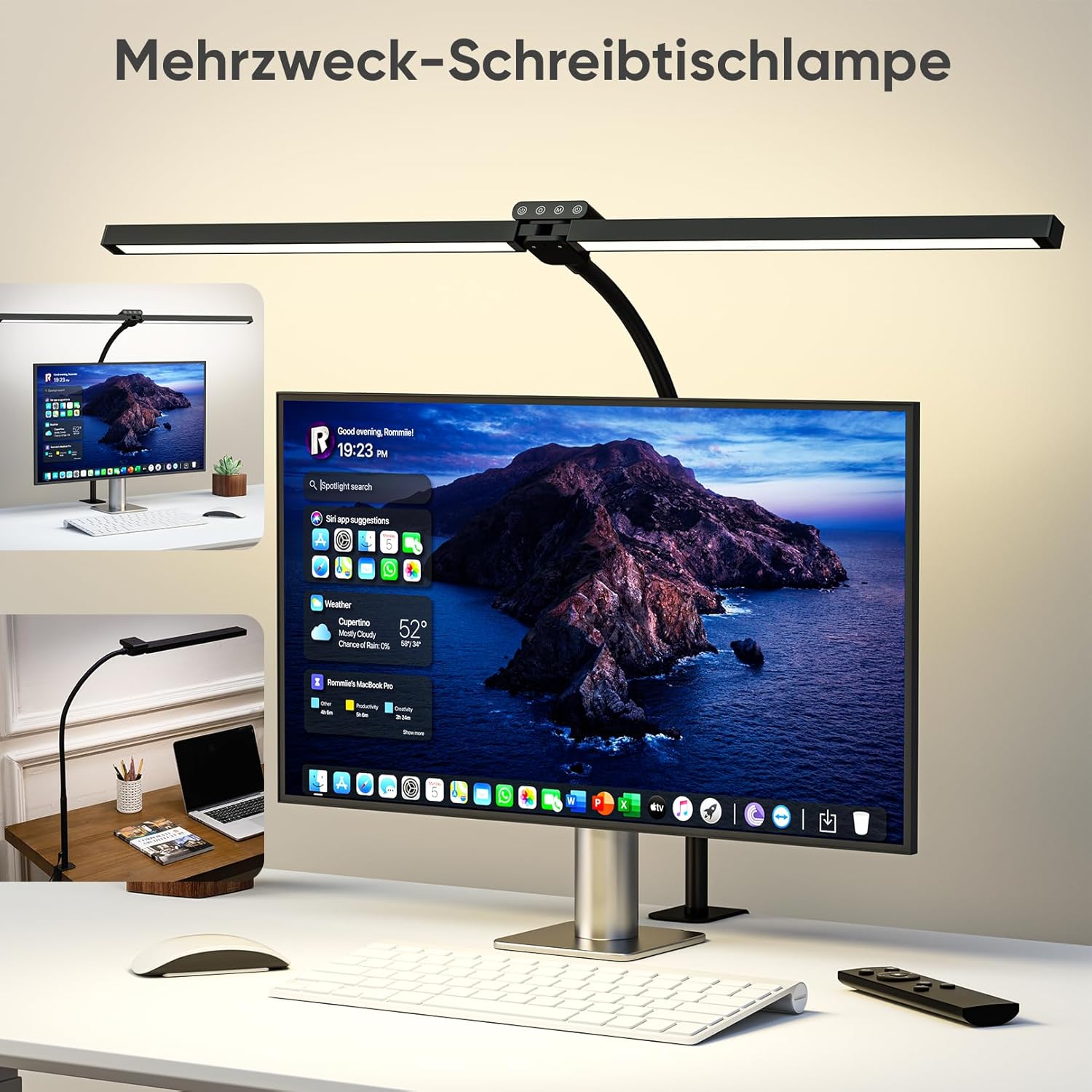 vatato Doppelkopf-LED-Schreibtischlampe mit RGB, 24 W dimmbare Schreibtischlampe mit Fernbedienungen, klemmbare Tageslichtlampe mit stufenloser Dimmung und Farbe, Büro-Tischlampe für Zuhause und Büro (schwarz) – Bild 5