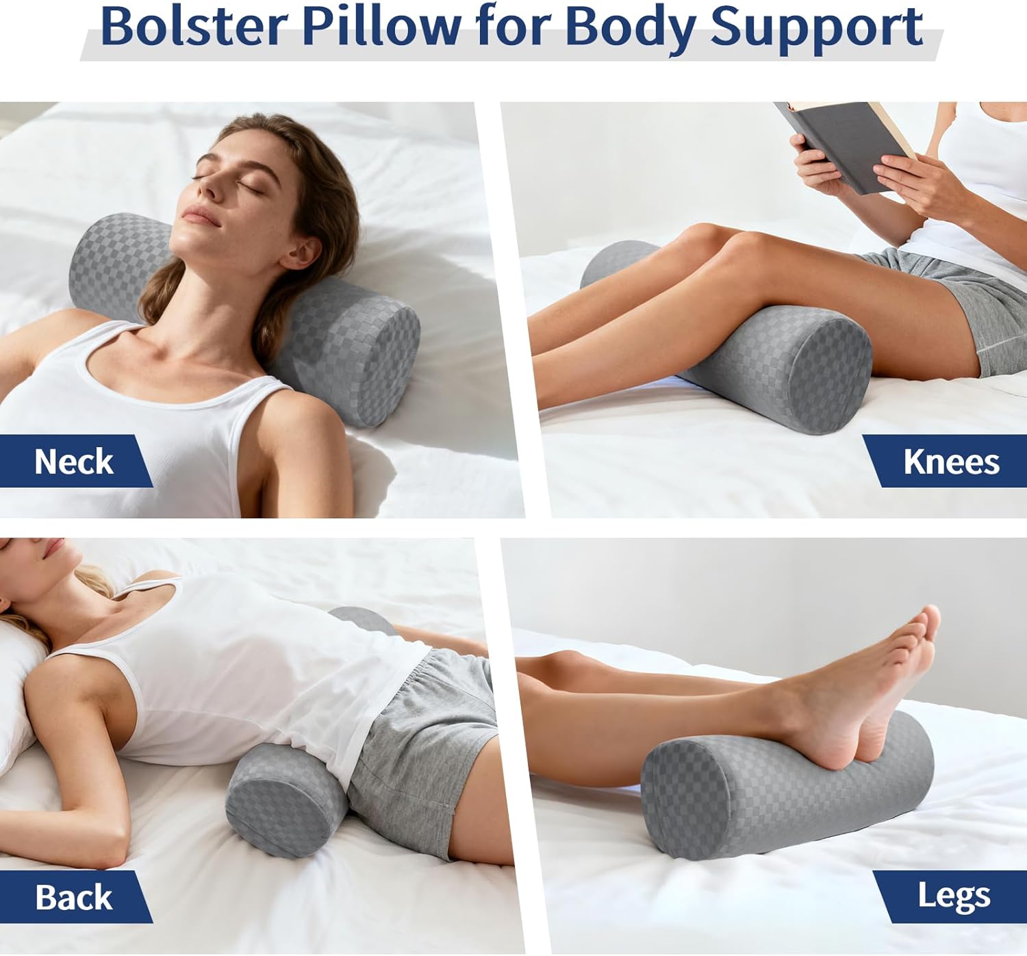 pozico Memory Foam Nackenrolle 14 × 37 cm – Ergonomisches Nackenstützkissen mit Gurt – Kissenrolle mit Bezug als Nacken- & Knierolle für Bett, Büro & Reisen – Bild 6