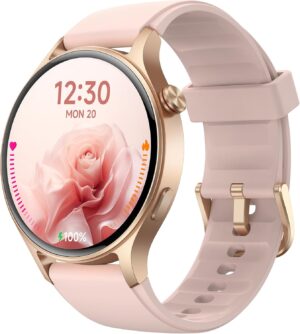 Runde Smartwatch für Damen mit Tel...