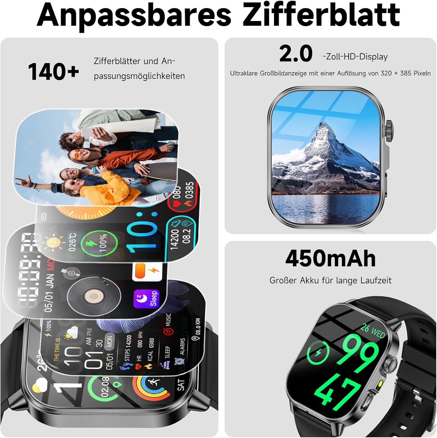 Smartwatch Herren Damen EKG/BI Harnsäure/BMI/HRV/LED-Licht, 2,0 Zoll Gesundheitsuhr mit 24H Druckmessung SpO2 Herzfrequenzmonitor Körpertemperatur Schlafmonitor SOS Notruf Fitnessuhr für – Bild 5