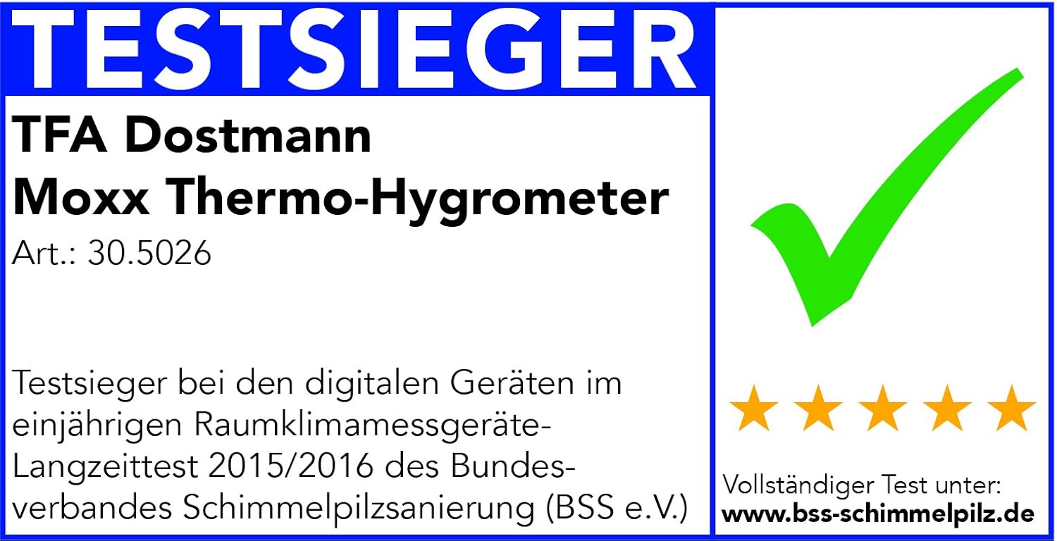 TFA Dostmann Moxx digitales Thermo-Hygrometer, 30.5026.01, zur Raumklimakontrolle, Überwachung der Luftfeuchtigkeit, klein und handlich, 1er-Pack, schwarz – Bild 6