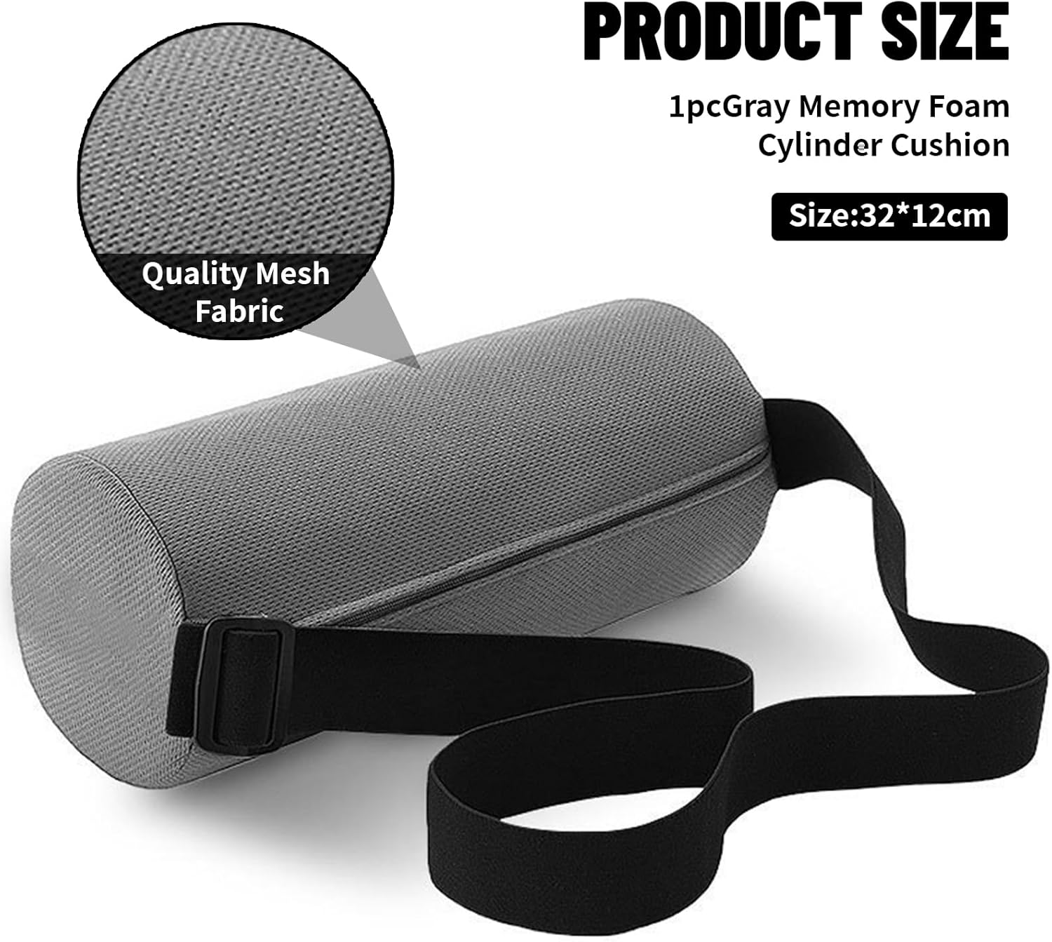 Lendenwirbelstützkissen für Bürostuhl und Auto, ergonomisches Lendenkissen mit Gurt, atmungsaktives Lendenkissen, Rückenstütze, Bandscheibenwürfel, 32 x 12 cm (grau) – Bild 2
