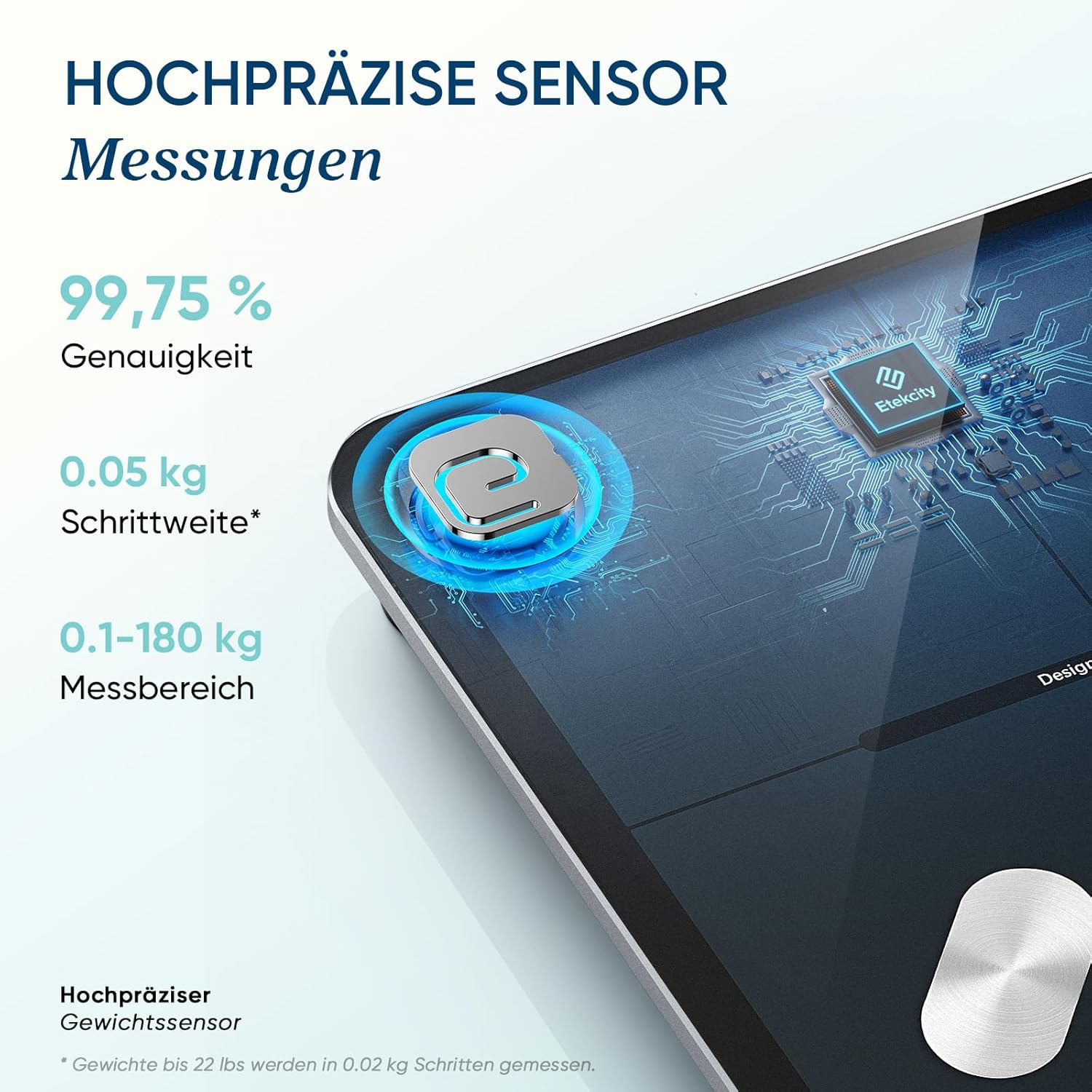 Etekcity Körperfettwaage - Personenwaage Digital mit 0,02 kg Genauigkeit - Bluetooth mit App für Fitness - Körperwaage zur Messung von Körperfett,BMI,Muskelmasse,Protein,BMR-Tiefschwarz-28 x 28 cm – Bild 2