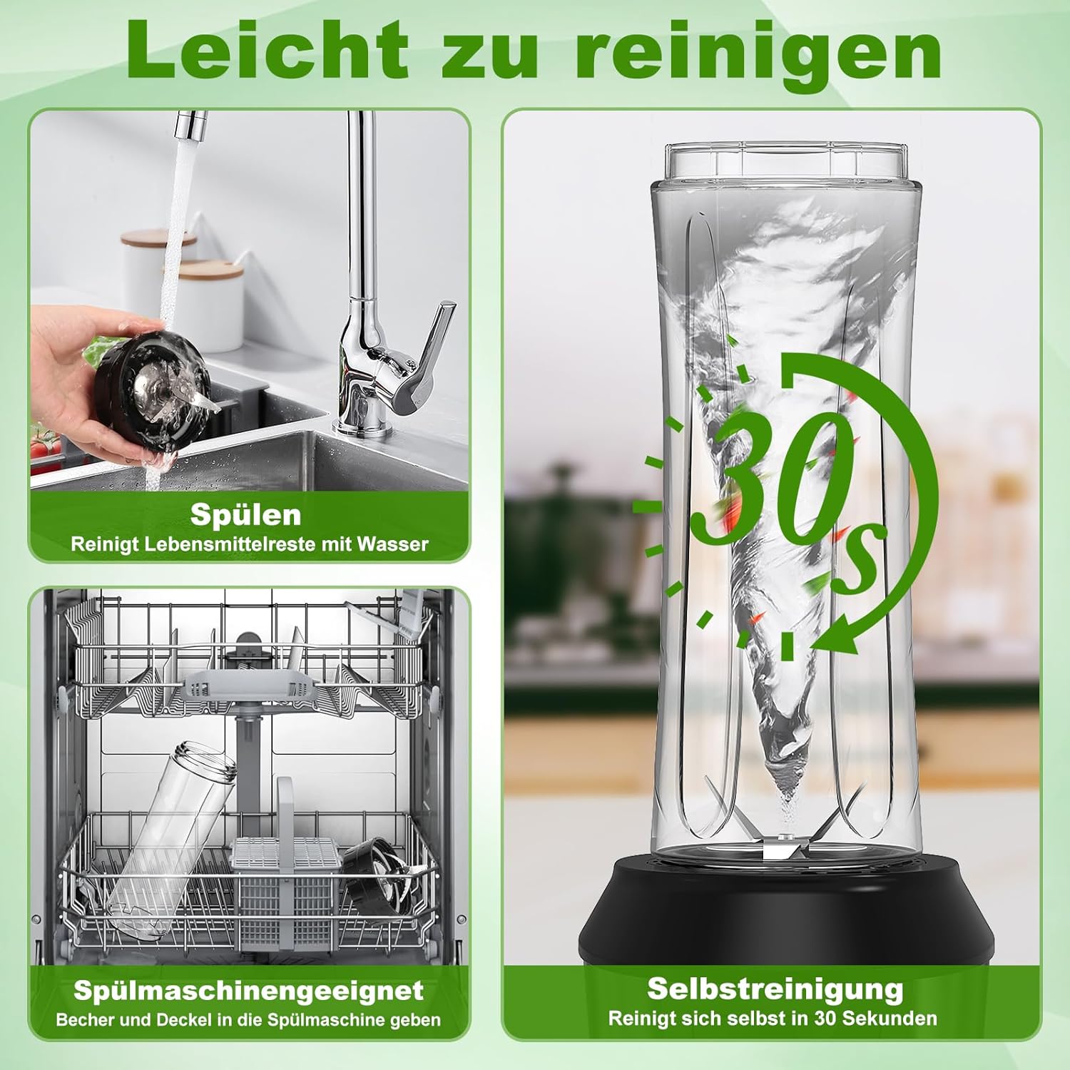 Mixer, Smoothie Maker, 500 W Standmixer to Go mit 2 x 600 ml Smoothie-Flaschen, BPA-freies Tritan, tragbarer Mixer Smoothie Maker aus Edelstahl, 4 Blätter für Shake, Smoothie und Babynahrung, Silber – Bild 6
