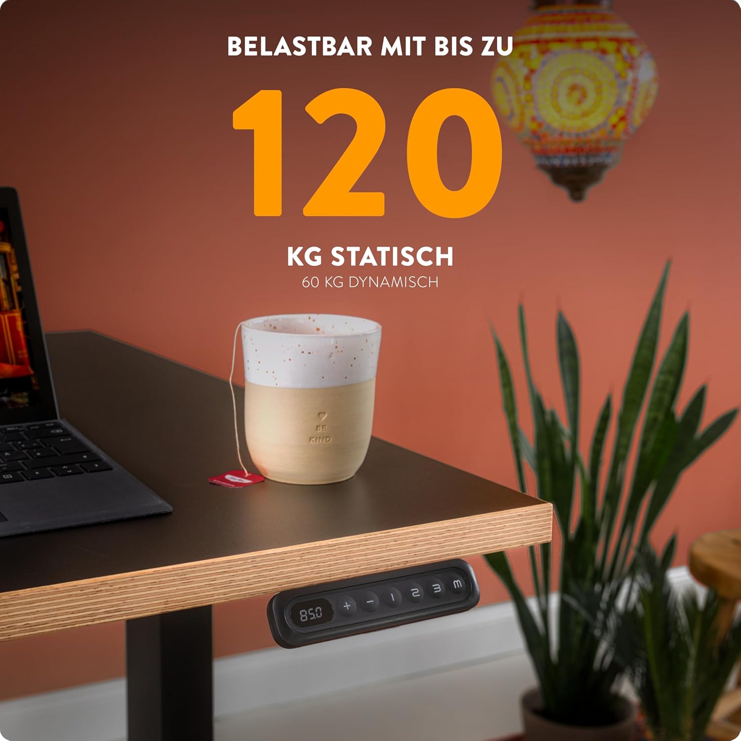 boho office® Homedesk, elektrisch stufenlos höhenverstellbar, silbernes Tischgestell mit Memory-Funktion, inkl. Weiße Tischplatte 120 x 80 cm – Bild 9