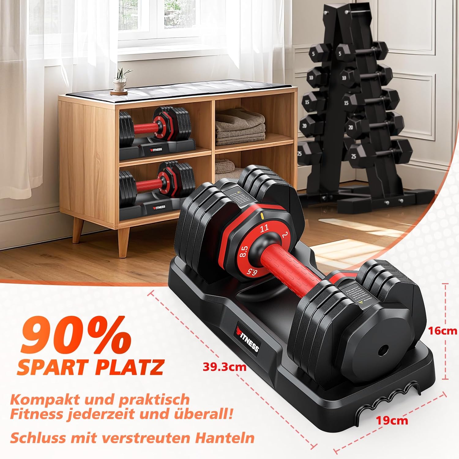 Rendpas verstellbares Hantelset | 5 & 10 Gewichtsstufen | 2–24,5 kg verstellbare Hanteln | Platzsparend für das Heim-Fitnessstudio – Bild 5