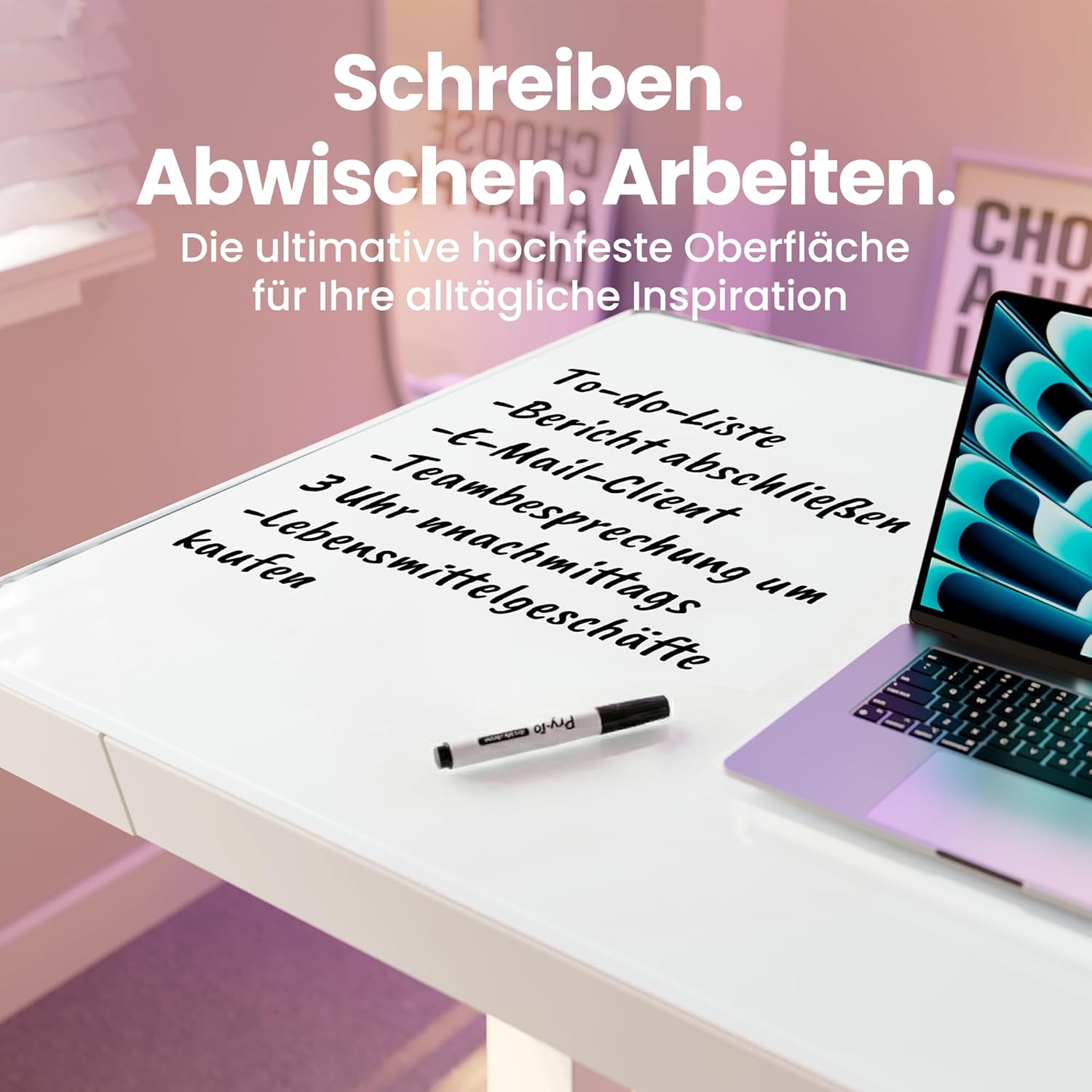 HUANUO 88 x 50 cm höhenverstellbarer Schreibtisch aus Glas mit Schublade, höhenverstellbarer Schreibtisch, ganze Tischplatte, USB-Ladeanschluss und 3 Speicherfunktionen, Weiß – Bild 4