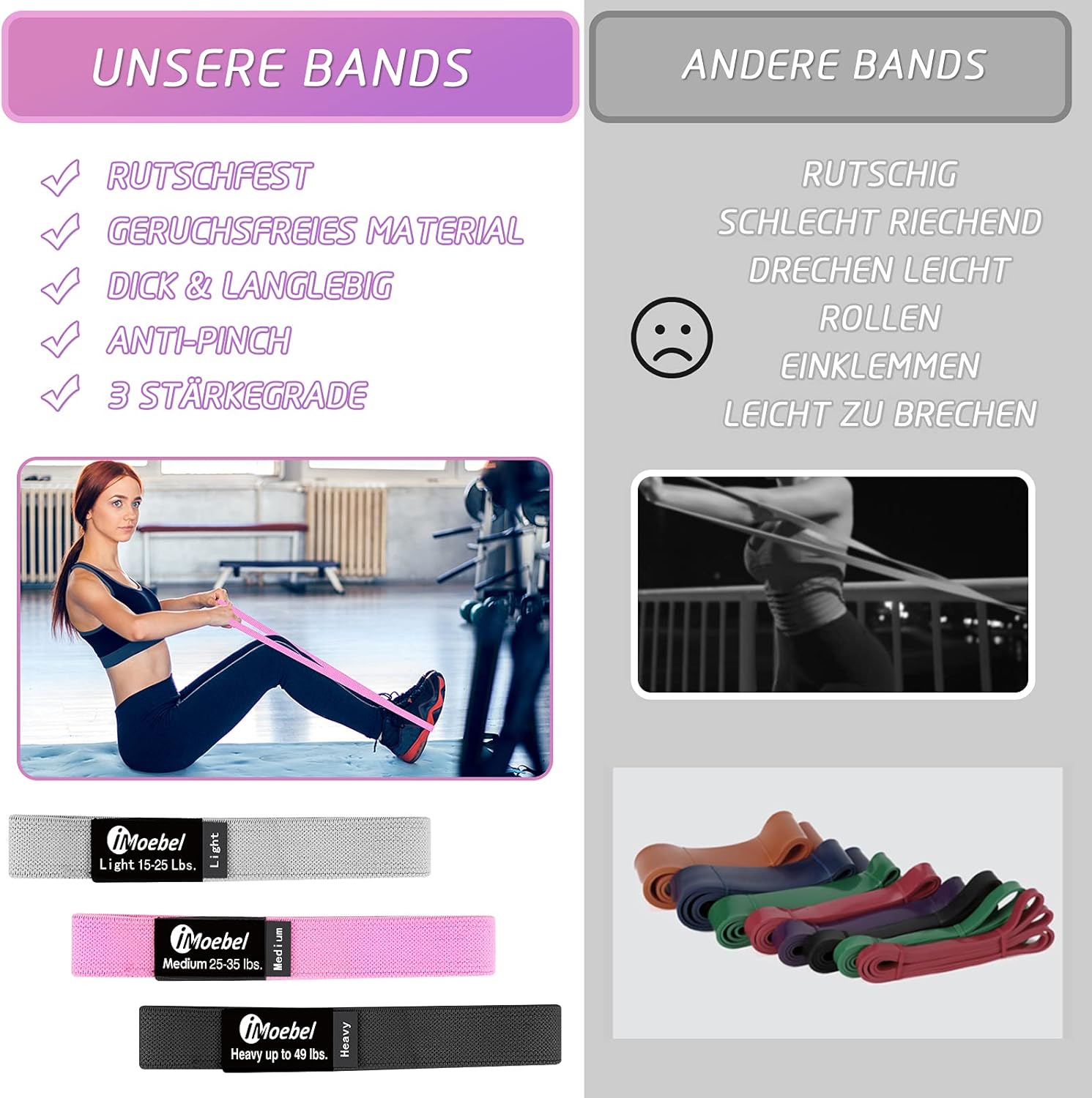 Fitnessband Stoff-Widerstandsbänder – Lange Widerstandsbänder, rutschfestes Gymnastikband, Klimmzugband für Krafttraining, Crossfit, Yoga, Heimtraining – Bild 5