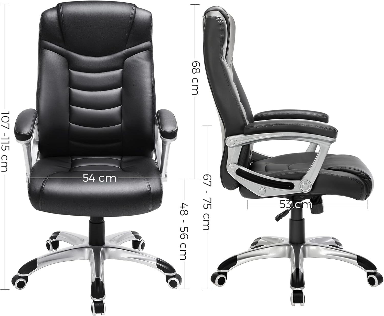SONGMICS Ergonomischer Bürostuhl, höhenverstellbarer Drehstuhl, robust, stabil und langlebig, Schwarz, OBG21B, 52 x 53 x 122 cm – Bild 4