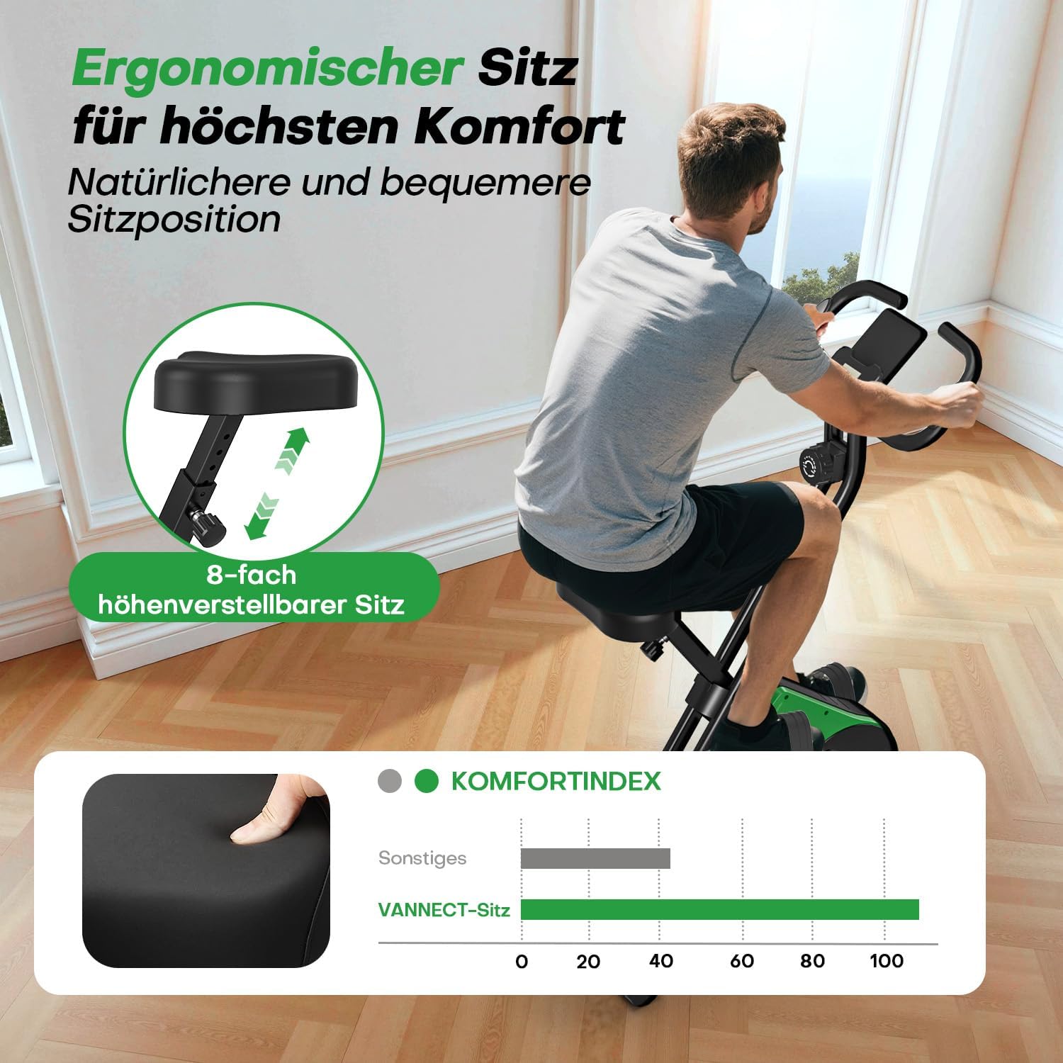 Heimtrainer Fahrrad Klappbar,VANNECT Hometrainer Fahrrad Klappbar,Ergometer Heimtrainer mit 16 Stufen Magnetwiderstand,Herzfrequenzsensor,LCD-Monitor & Komfort-Sitz für Zuhause & Büro,bis 150kg – Bild 6
