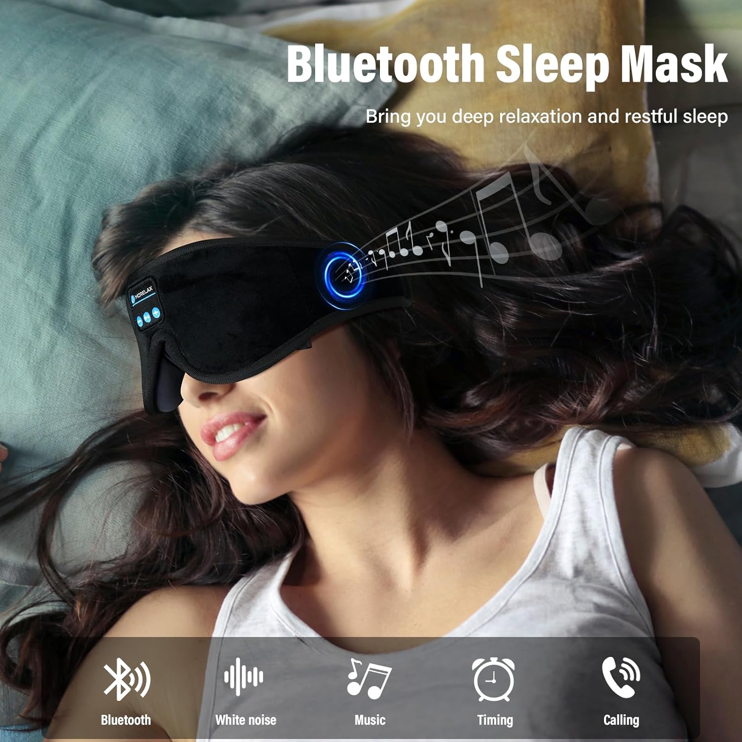 Schlafmaske mit Bluetooth-Kopfhörern, 3D-Schlafmaske, kabellose Musik-Augenmaske für schlafende Seiten-/Rückenschläfer, Schlafkopfhörer – Bild 5