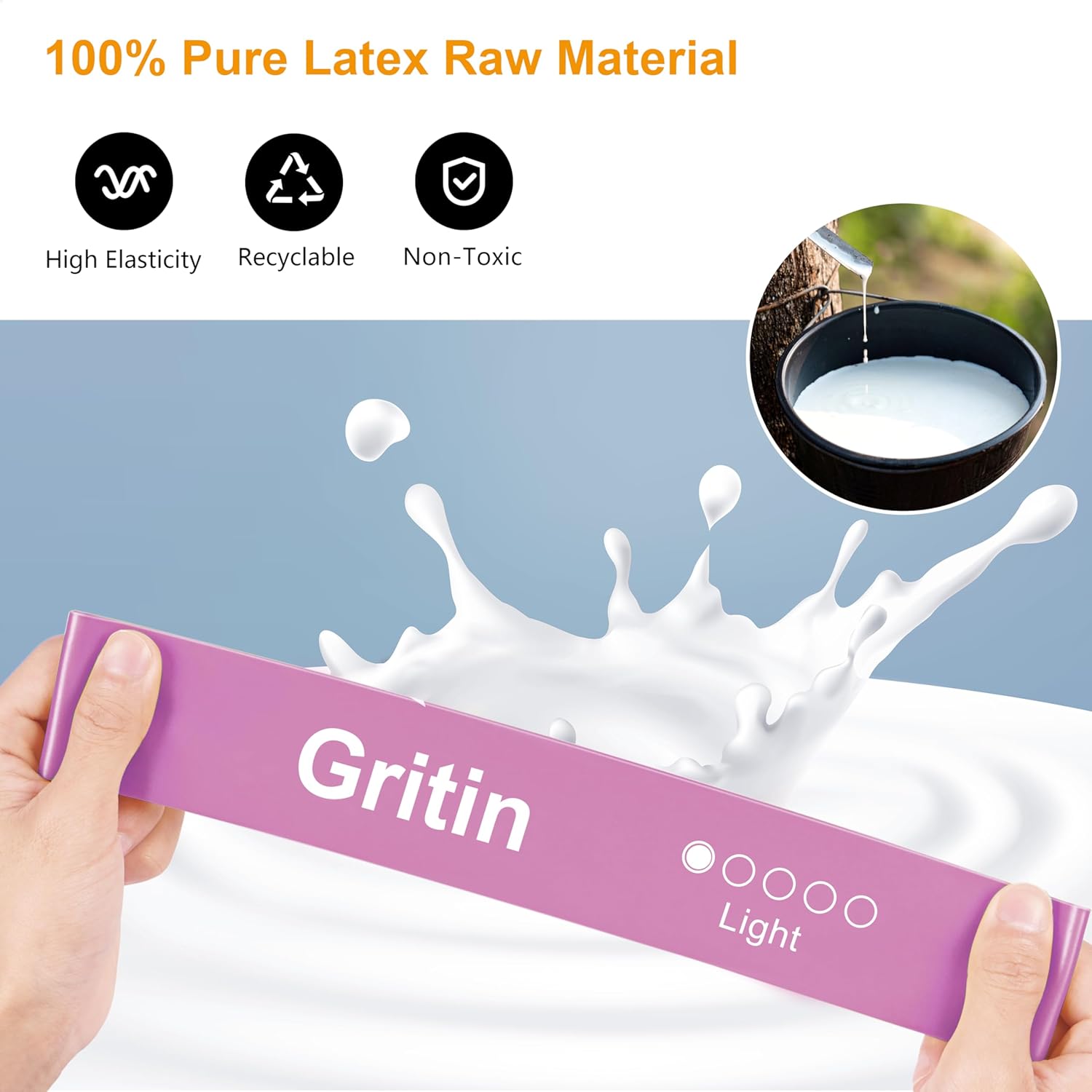 Gritin Fitnessbänder (5er Set) Widerstandsbänder mit 5 Stufen, 100% Latex Fitnessband Widerstand mit deutscher Übungsanleitung und Tragetasche, Gymnastikband für Muskelaufbau, Yoga – Bild 3