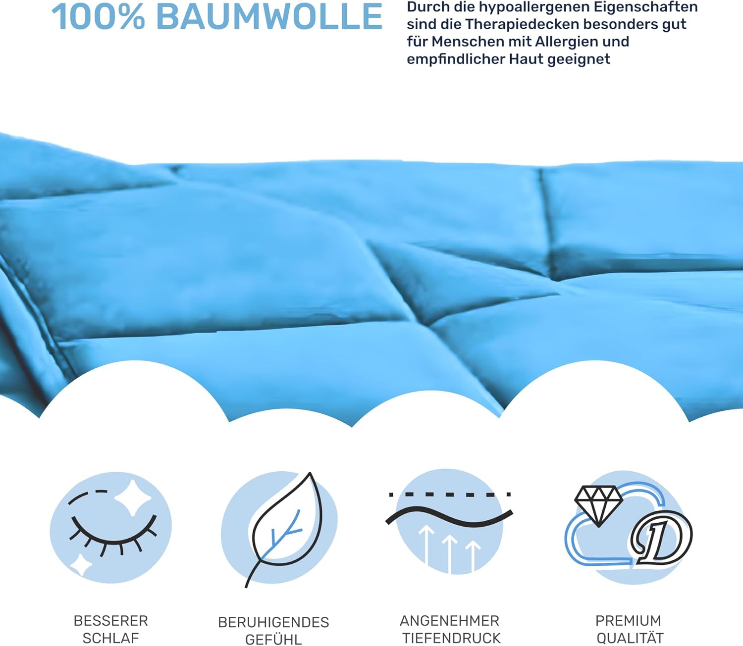 Dailydream Therapie-Gewichtsdecke, 135 x 200 cm, 9,5 kg, blau, 100 % Baumwolle mit Glasperlenfüllung, schwere Decke zum Schlafen, Gewichtsdecke, Therapiedecke, Körpergewicht über 52 kg – Bild 4