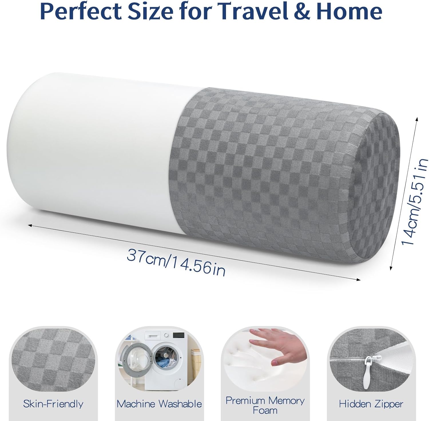 pozico Memory Foam Nackenrolle 14 × 37 cm – Ergonomisches Nackenstützkissen mit Gurt – Kissenrolle mit Bezug als Nacken- & Knierolle für Bett, Büro & Reisen – Bild 2