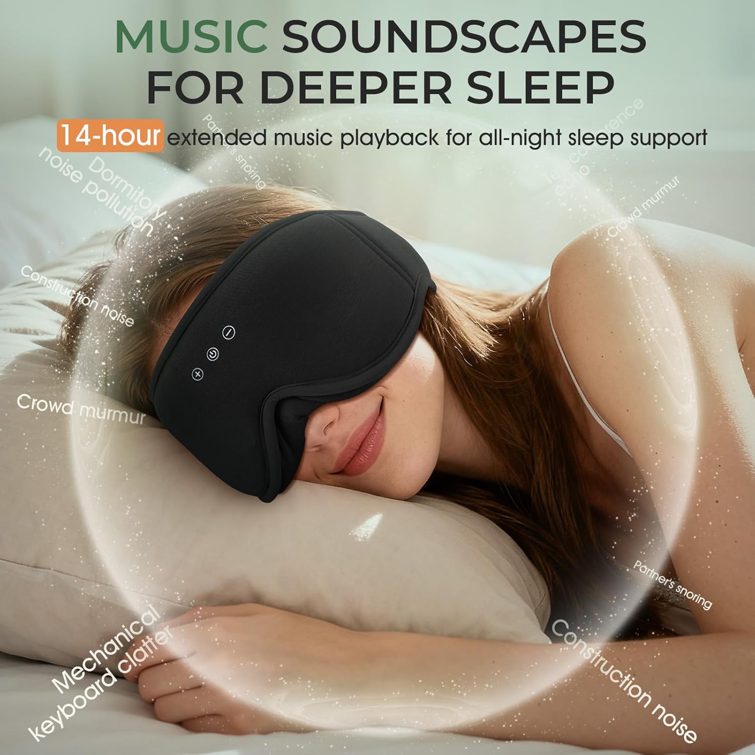 MUSICOZY Bambus-Baumwolle Schlafmaske mit Kopfhörer, 3D Schlafkopfhörer Bluetooth v5.4 Augenmaske Schlafmaske Für Seitenschläfer, Schlafmaske Waschbar Schlafbrille mit Mikrofon für Herren/Frauen – Bild 6