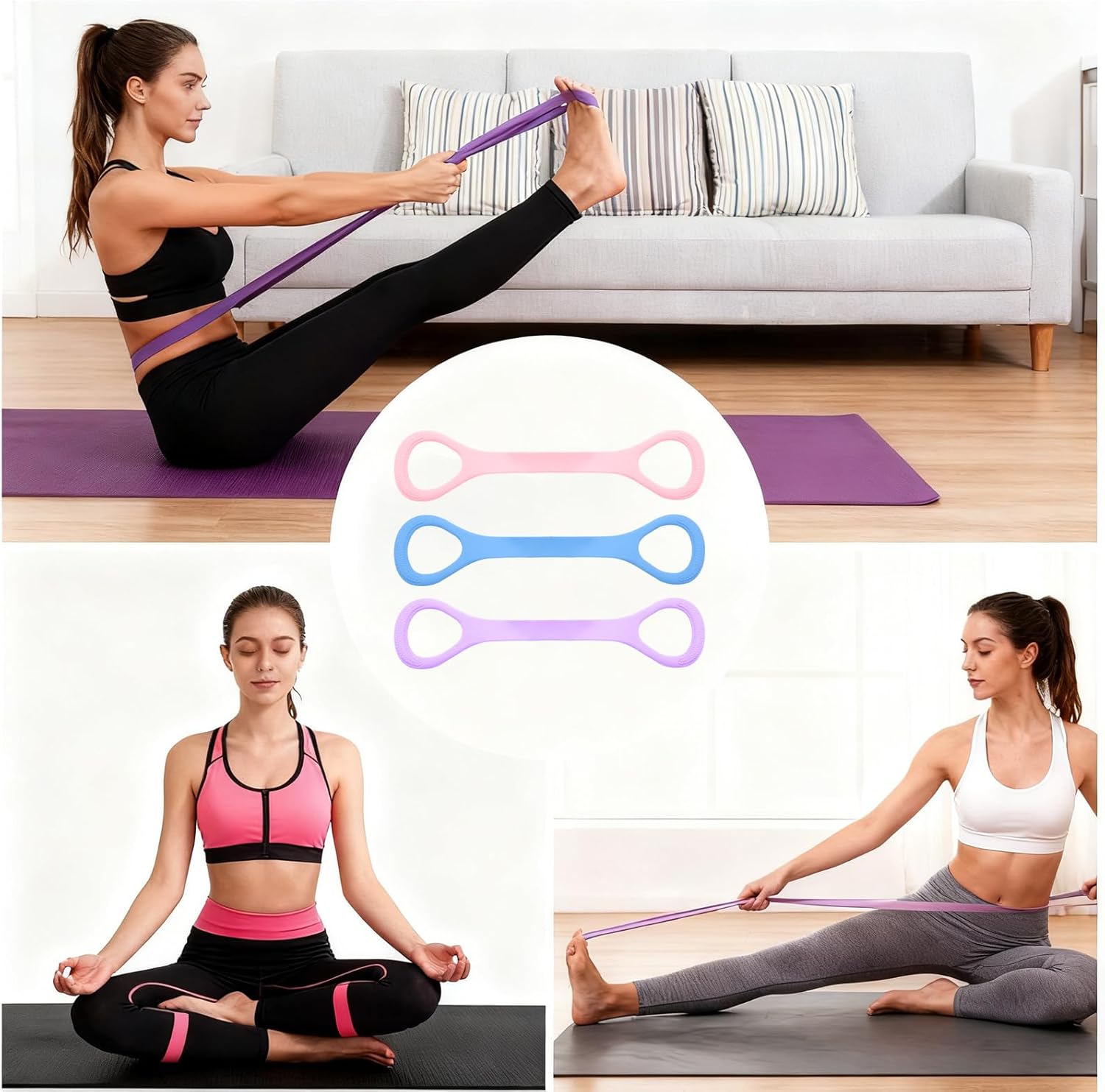 3-teiliges Set Widerstandsbänder, Fitnessbänder-Set, 8 geformte Arm-Trainingsbänder, Übungsbänder, Pilates-Stretchbänder für Ganzkörpertraining, Muskeltraining, Brustexpander-Übungen, Fitnessband – Bild 7