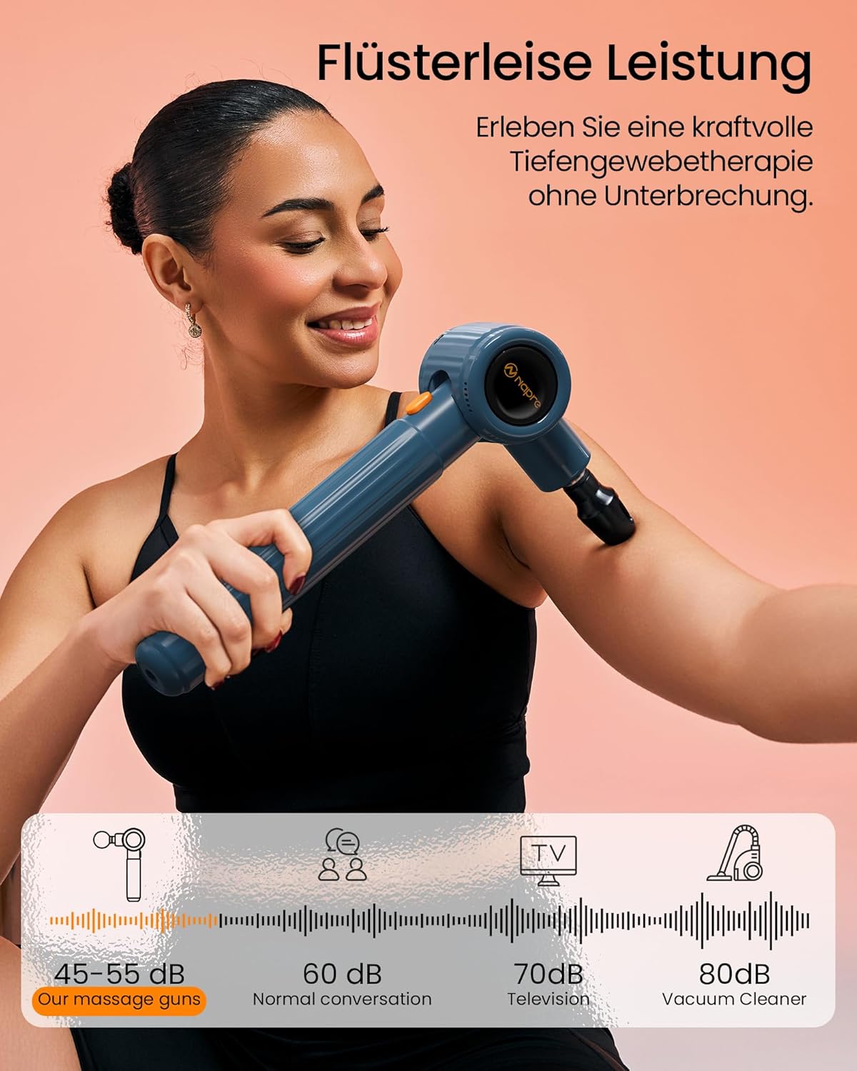 Napre Massagepistole, Massagepistole mit Verlängerungsgriff und 3 verstellbaren Winkeln, Muskel-Percussion-Massagegerät für Rücken/Nacken/Schulter-Entspannung, Handmassagegerät, Blau – Bild 7