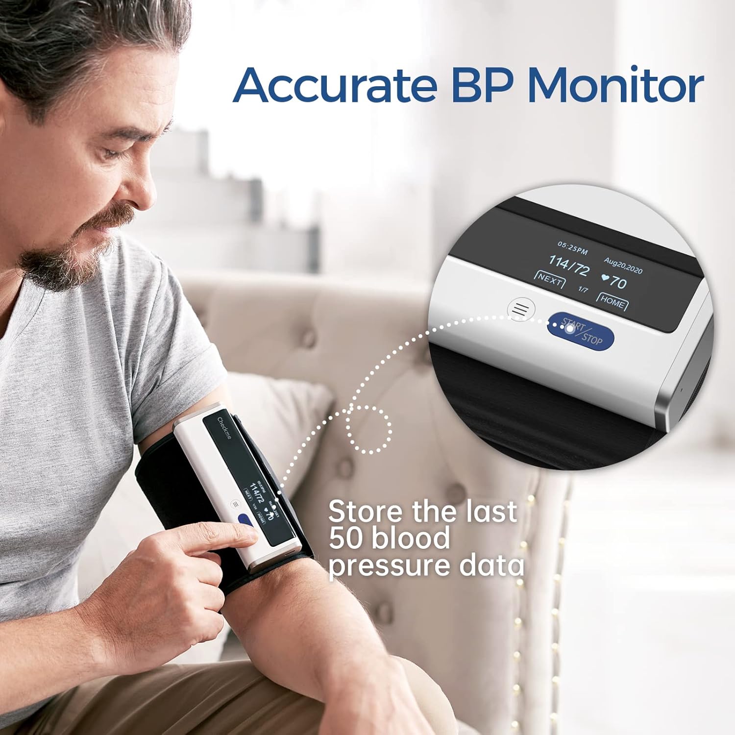 CheckMe Armfit Blutdruckmessgerät Oberarm Bluetooth mit kostenloser App, Blutdruckmessgerät große Manschette (22-42 cm), kabelloses automatisches Blutdruckmessgerät, unbegrenzter Speicherplatz – Bild 2