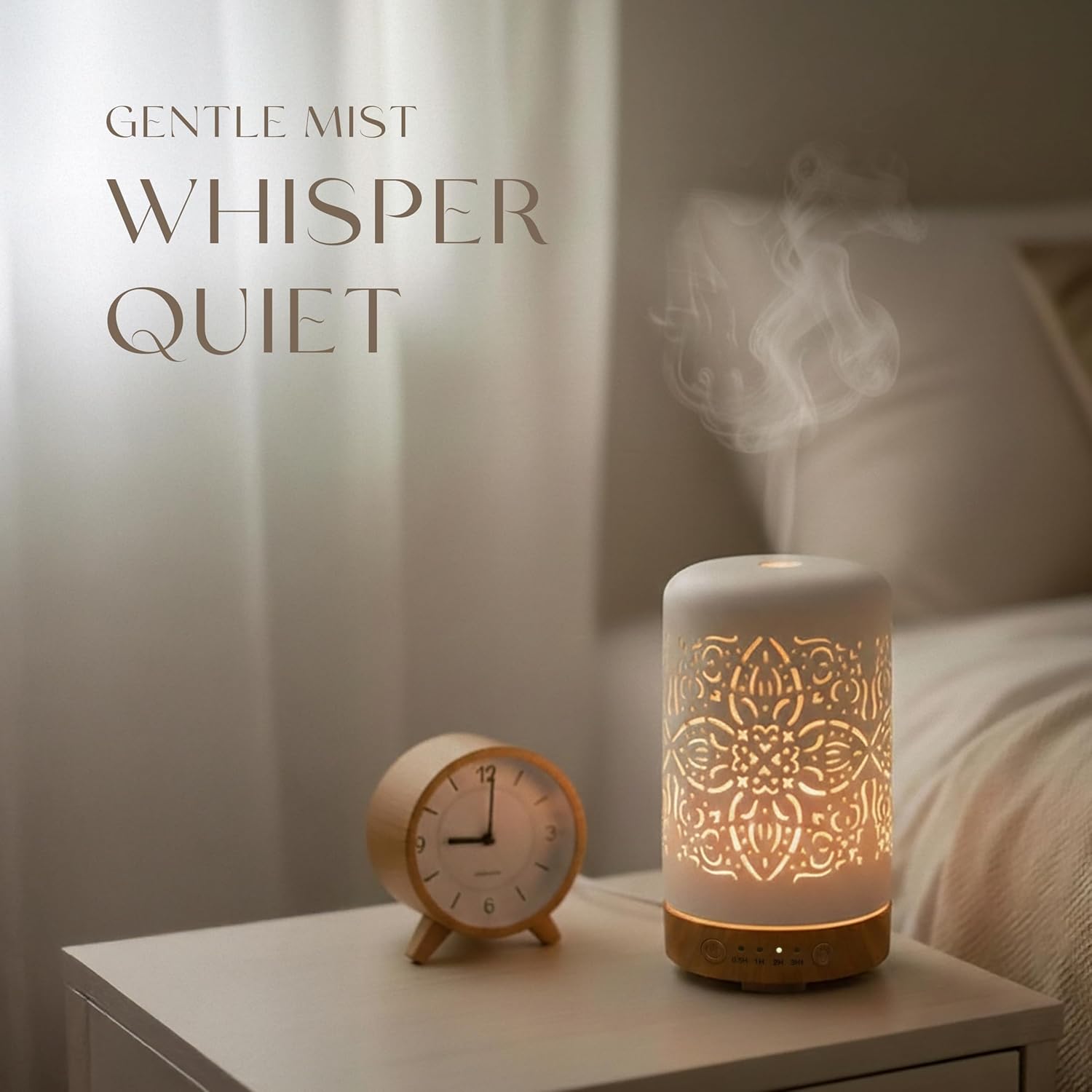 FGJGJ Diffusoren für ätherische Öle, Ultraschall, 100 ml, Aromatherapie-Diffusor aus weißer Keramik mit 4 Timern – Luftbefeuchter mit kühlem Nebel, LED-Leuchten in 7 Farben – wasserlose automatische Abschaltung für das Heimbüro, 2er-Set – Bild 4