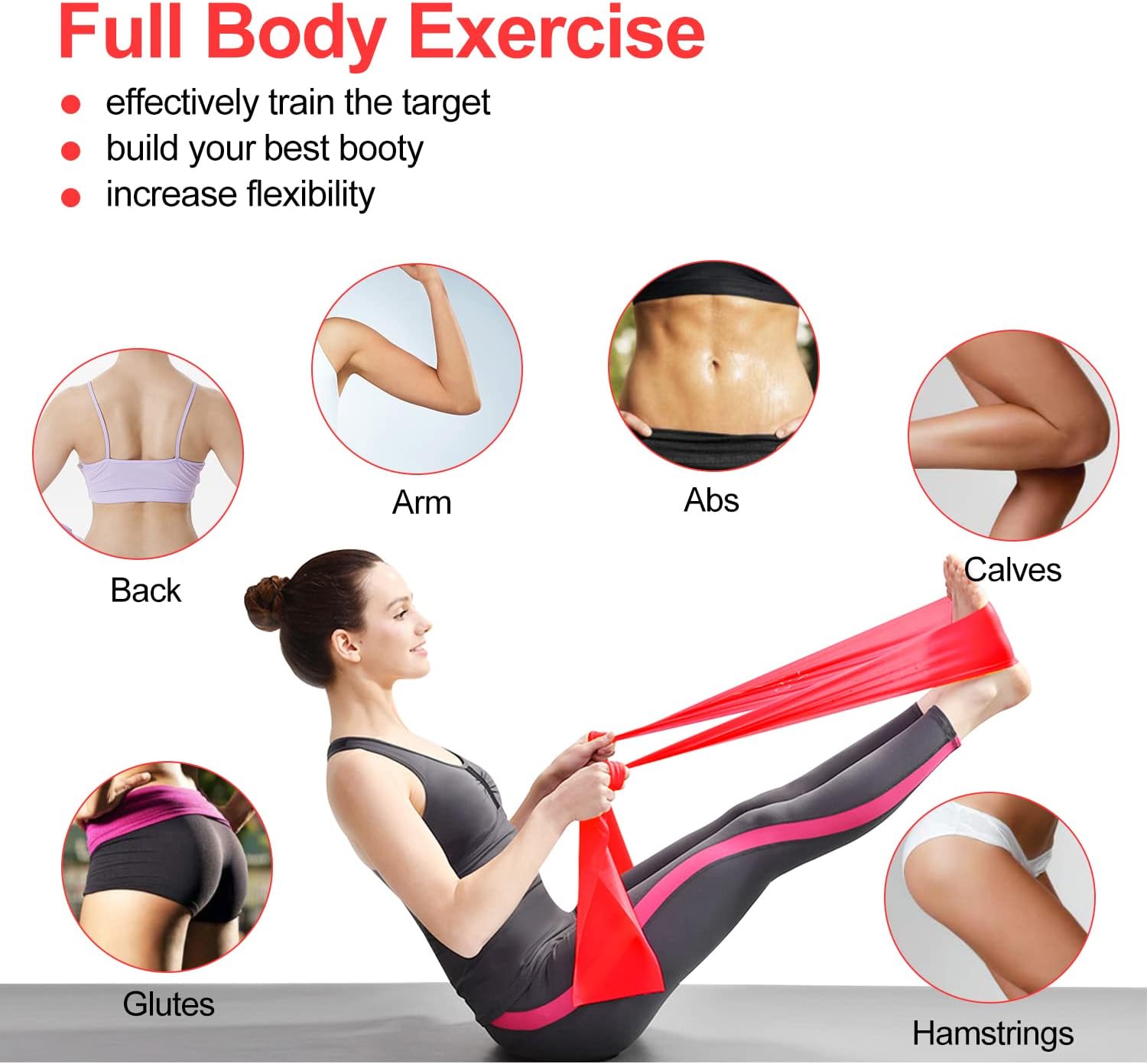 Fitnessbänder, Gymnastikband, 2 m lang, starke Widerstandsbänder, Fitnessbänder, ideal für Yoga, Pilates, Krafttraining, Fitnessband für Damen und Herren, mit Trainingsanleitung (rot) – Bild 6