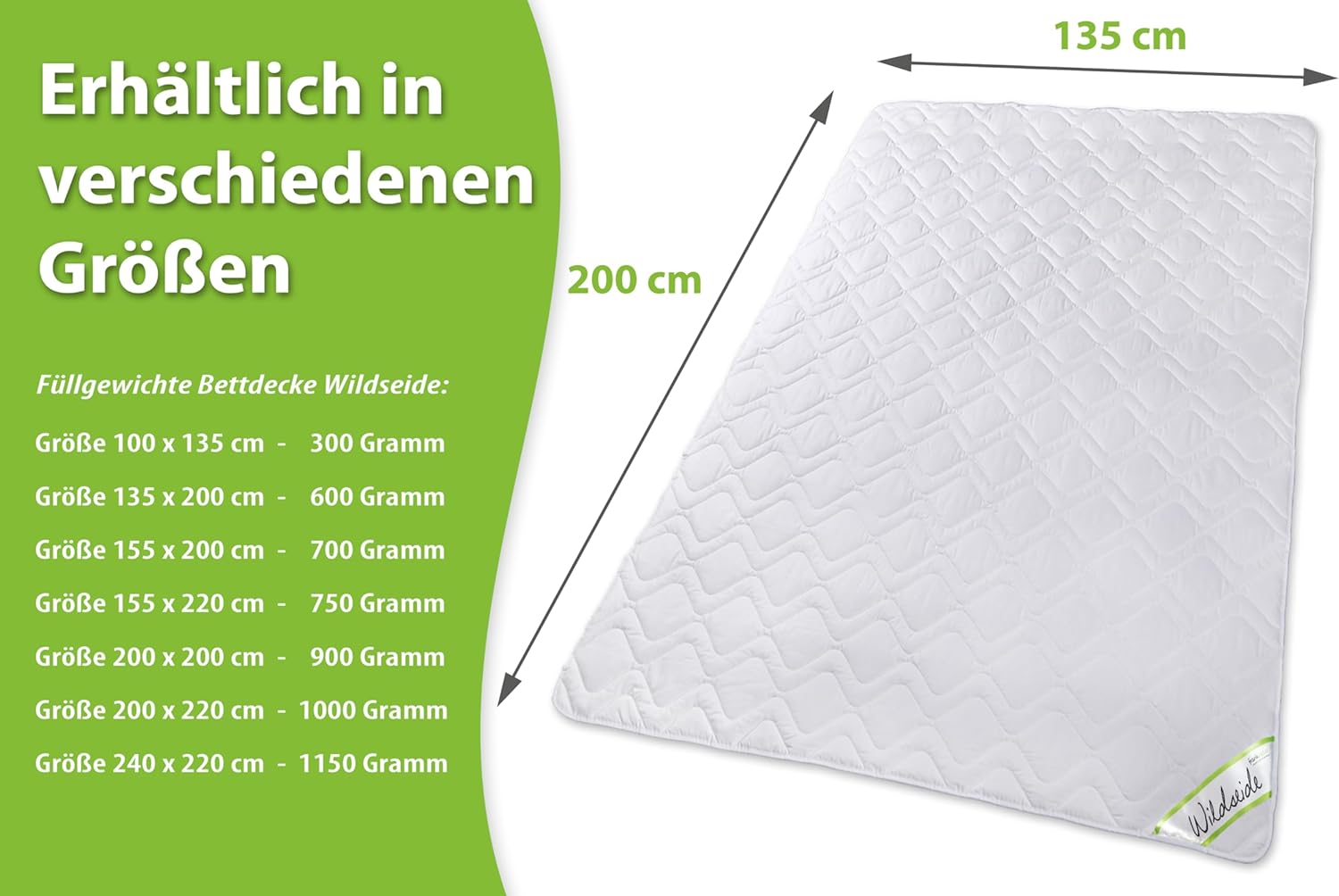 Gabriela Sommerbettdecke / Steppdecke, verschiedene Größen, Wildseide / Baumwolle, 135_x_200_cm – Bild 2