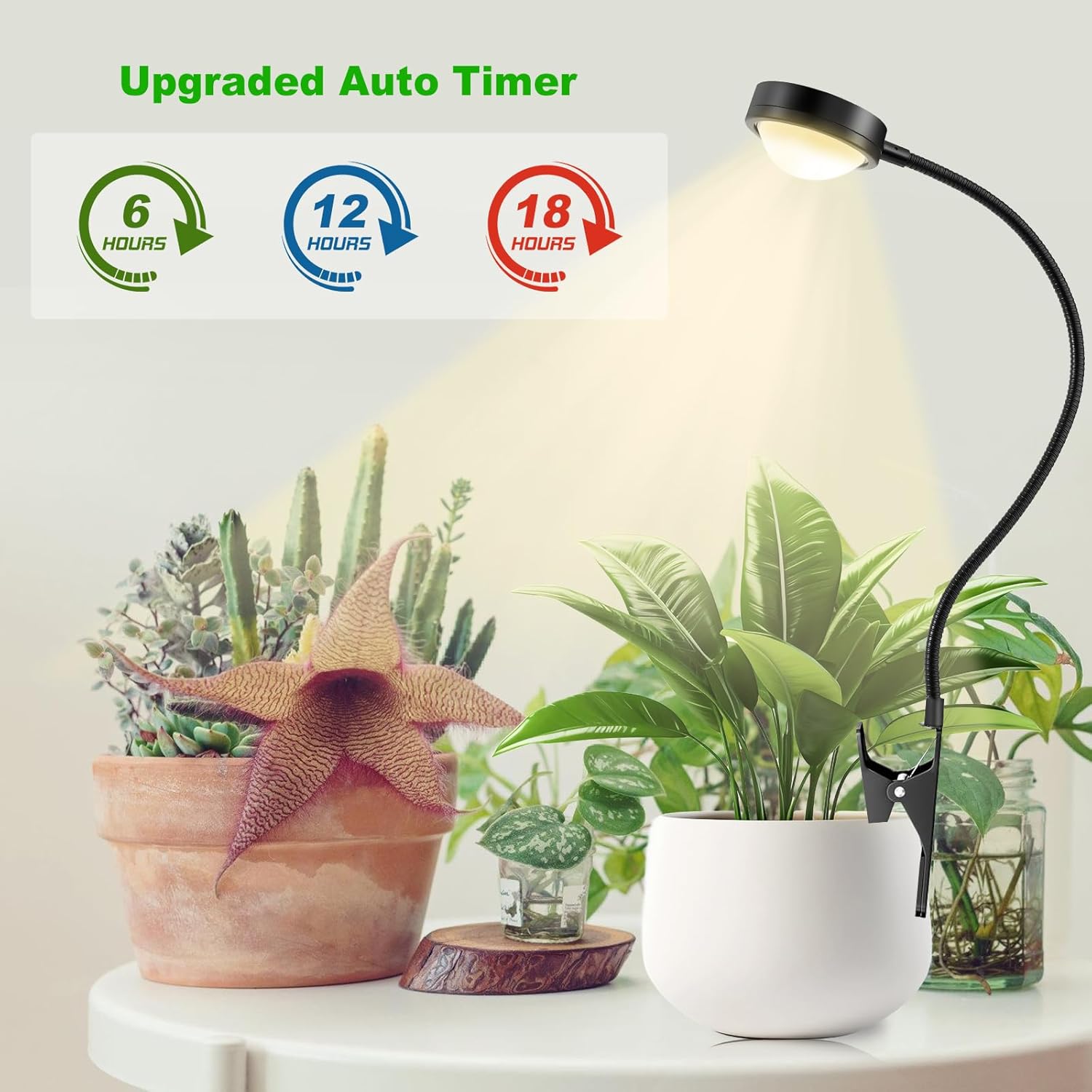 Pflanzenlampe LED Vollspektrum mit optischer Linse für hohe PPFD, Pot Clip Grow Lampe mit 6/12/18H Timer, Grow Light Pflanzenlicht Wachstumslampe mit Schwanenhals für Zimmerpflanzen – Bild 5