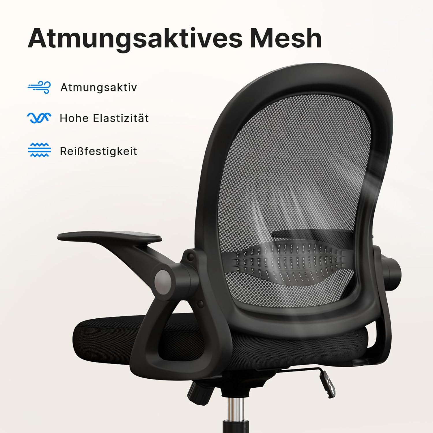 naspaluro Bürostuhl, ergonomischer Schreibtischstuhl mit atmungsaktiver Netzpolsterung, klappbare Armlehnen, höhenverstellbarer Computerstuhl, leichter Stuhl, 360°-Drehstuhl, schwarz – Bild 5