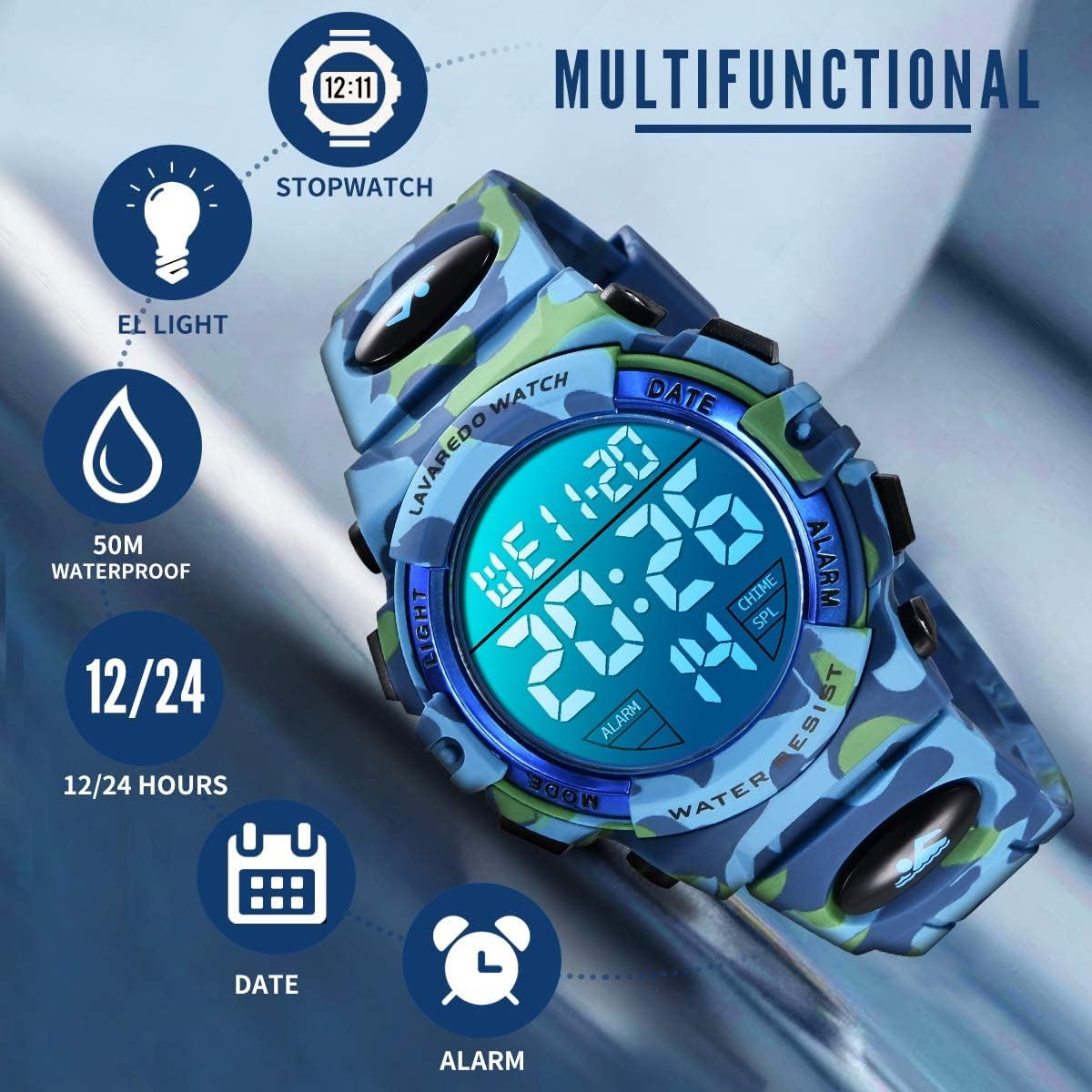 BEN NEVIS Digitaluhren für Kinder Jungen – 50 m wasserdicht, Sport, Outdoor, Digitaluhr, Kinder-Silikonuhr mit Wecker/Stoppuhr/LED-Licht/stoßfest/Datum, elektronisch, für Kinder – Bild 3