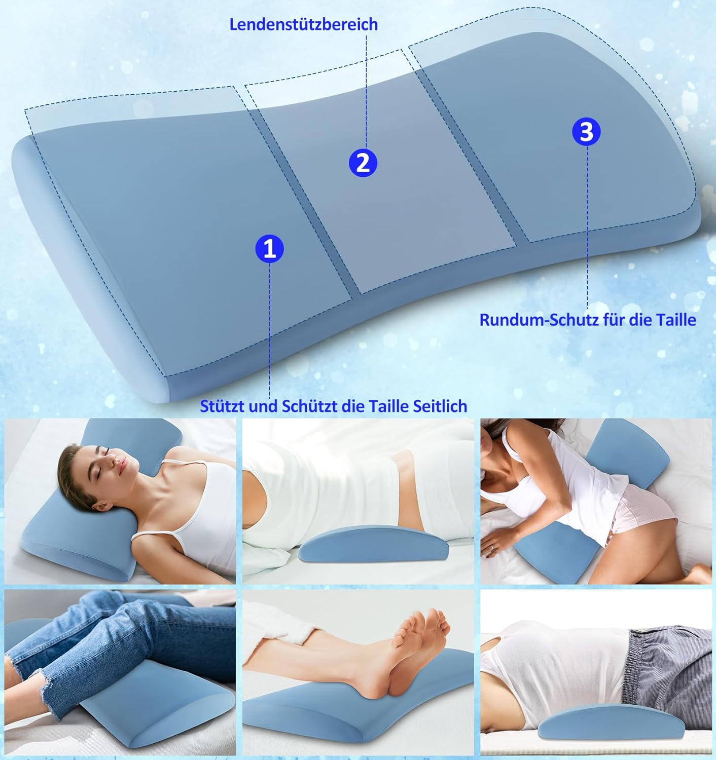 Orthopädisches Lendenkissen, ergonomische Memory-Schaum-Rücken- und Lendenwirbelstütze für Bett und Sofa – Entlastung des unteren Rückens – kühlender, abnehmbarer, waschbarer Bezug, Kissenvorlagen – Bild 6