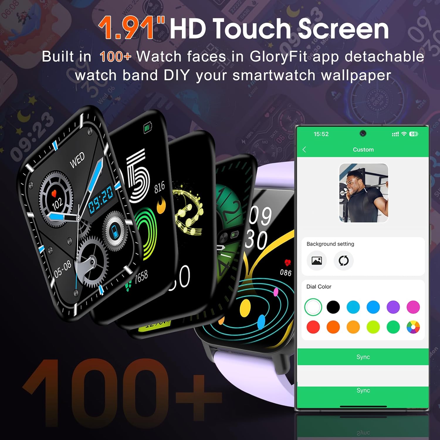Csasan Smartwatch Damen Herren 1,91 Zoll HD Touchscreen Smartwatch mit Telefonfunktion, 112+ Sportmodi Sportuhr, IP68 wasserdichte Fitnessuhr, mit Schrittzähler, Herzfrequenzmesser/Schlafmonitor – Bild 4