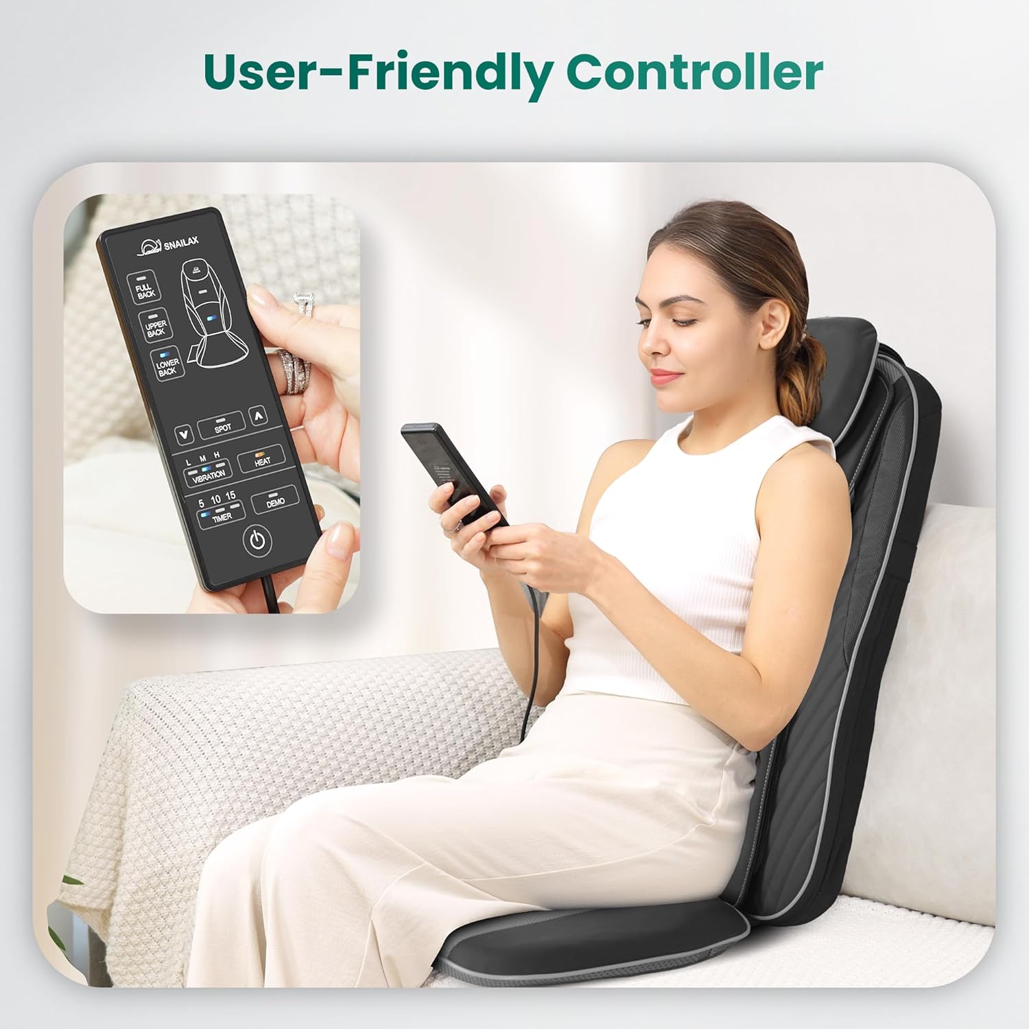 Snailax Shiatsu-Massagesitzbezug mit Wärme- und Vibrationsfunktion, Massagekissen für Nacken und Schulter, Rückenmassagegerät, Geschenke für Männer und Frauen – Bild 5