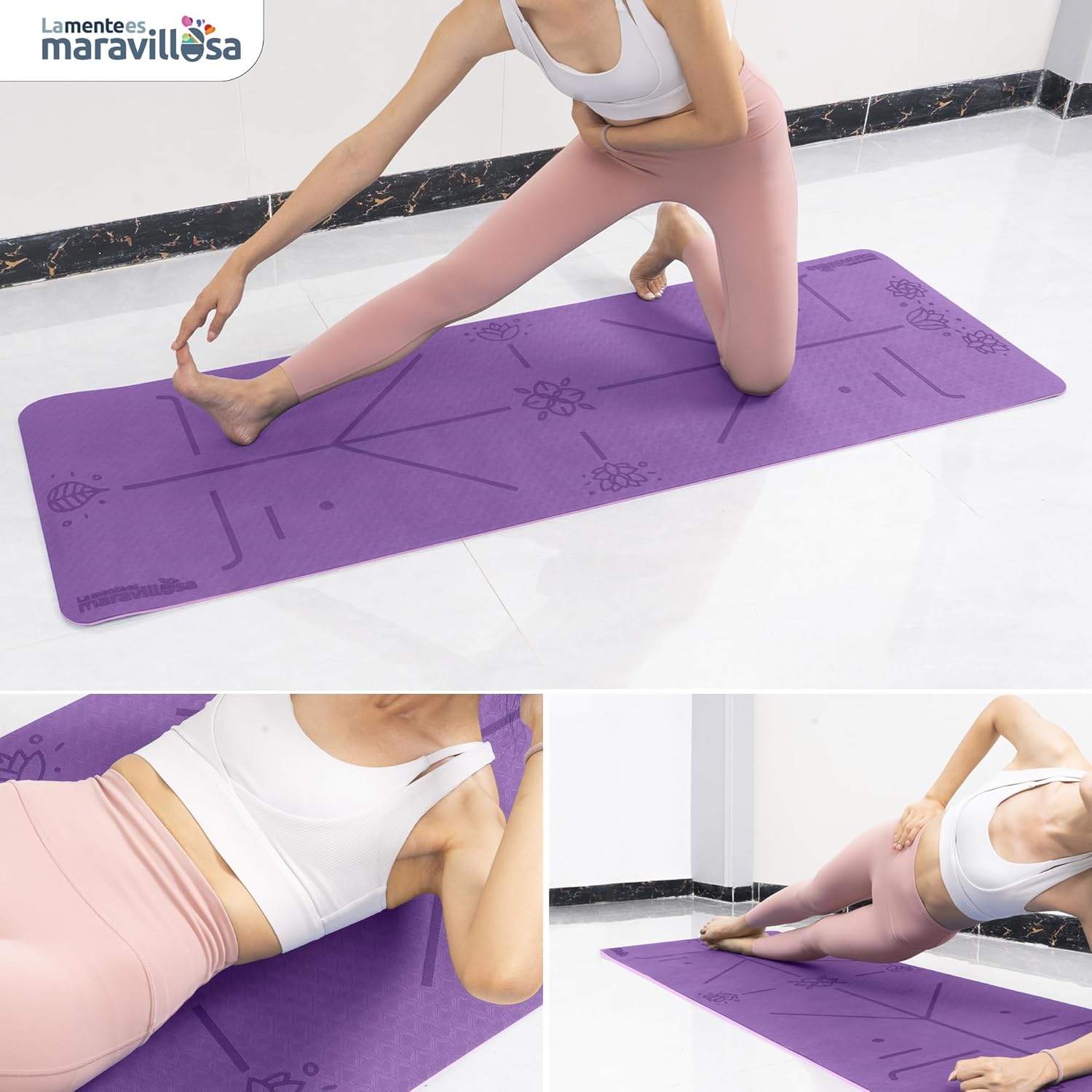 LA MENTE ES MARAVILLOSA Gymnastikmatte, rutschfestes TPE, 183 x 61 cm, inkl. Tragegurt + Tasche + Übungs-E-Book, gelenkschonende Yogamatte für Fitness, Pilates, geeignet für den Innen-/Außenbereich – Bild 7