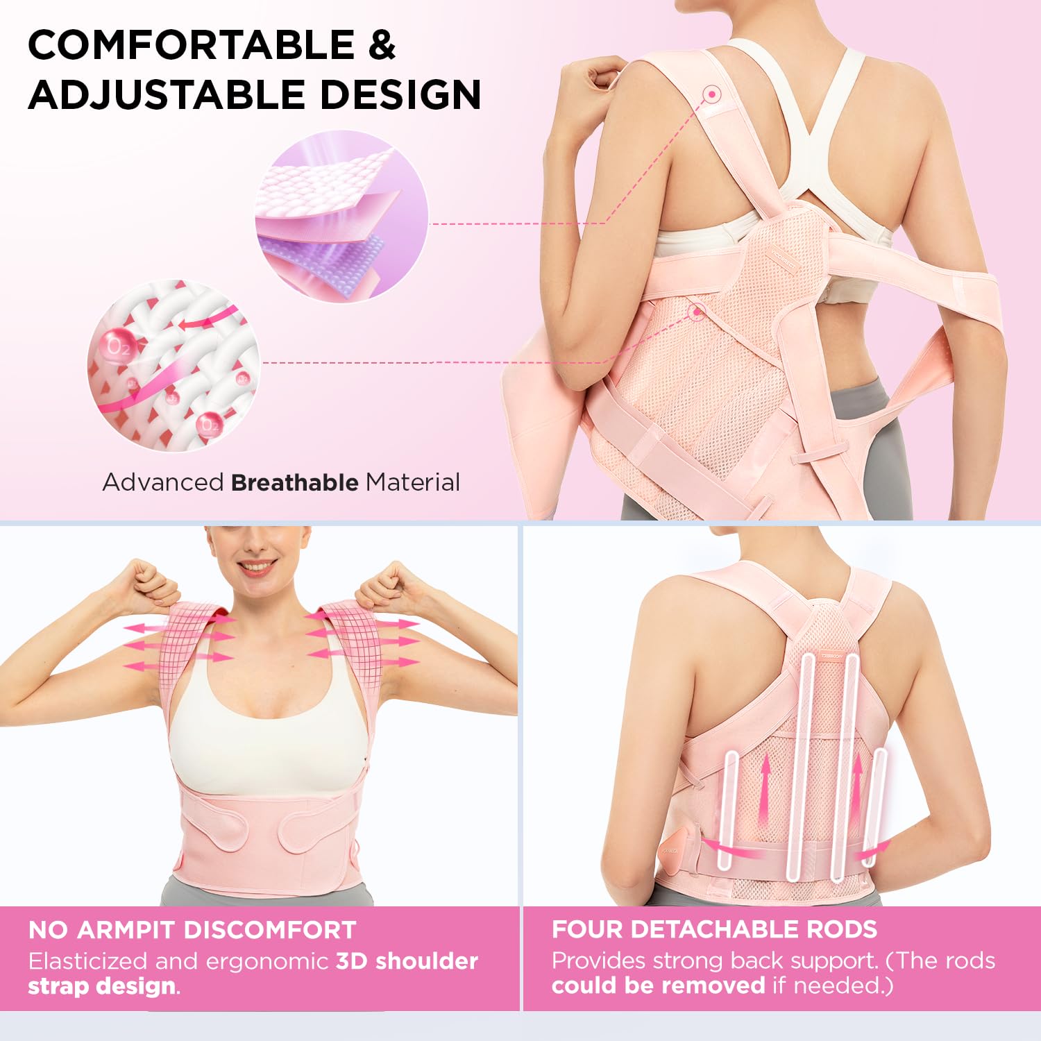 Vicorrect Haltungskorrektur für Damen und Herren: Rückenstützband zur Linderung von Schmerzen im oberen Rücken und in der Schulter (Pink, M) – Bild 6