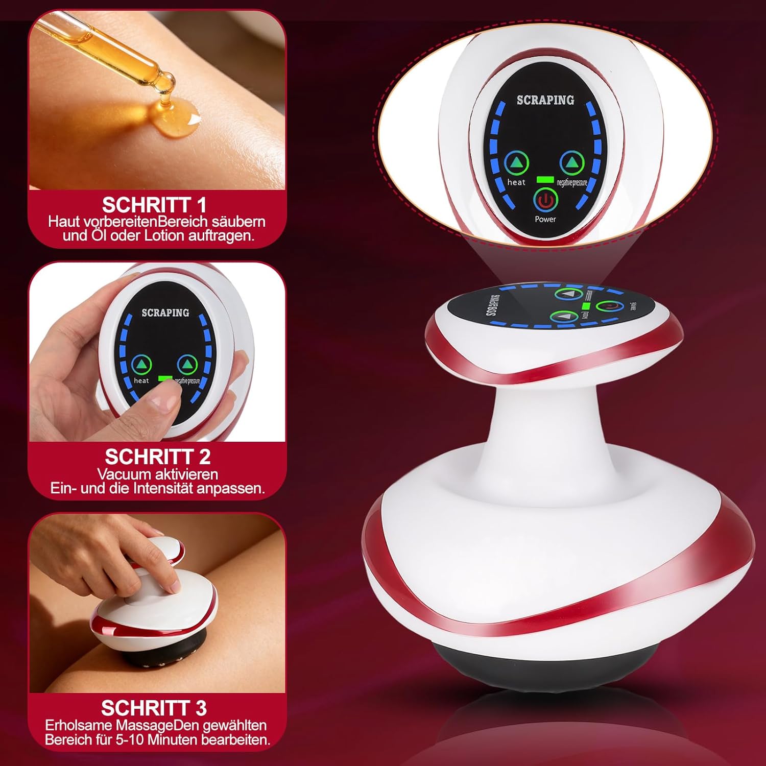 4-in-1 elektrisches GuaSha-Massagegerät – 6 Stufen Anti-Cellulite-Gerät, elektrisches Schröpfgerät mit Wärmefunktion, kabelloses Design-Vakuum-Massagegerät, Schröpfmassagegerät für eine bessere Durchblutung – Bild 4