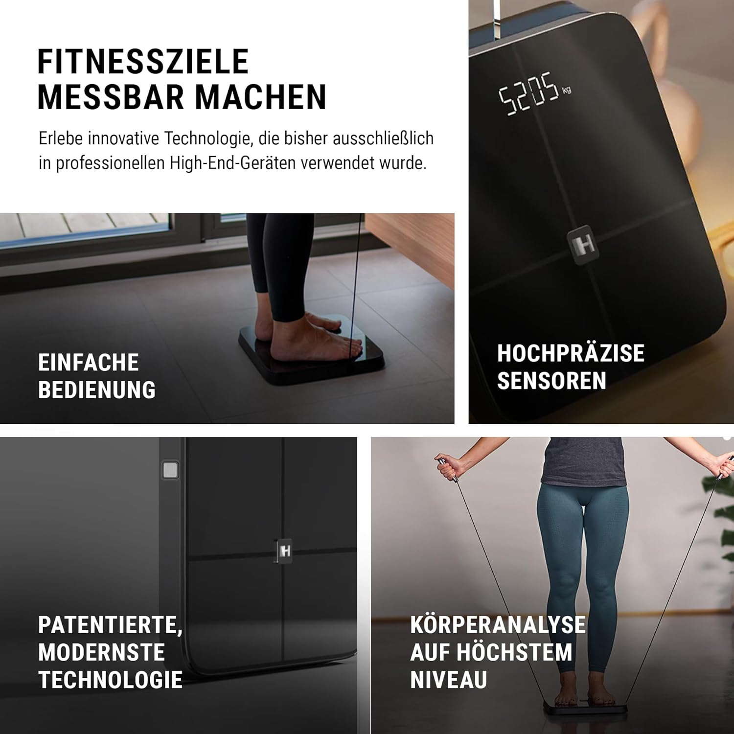 HAMMER Körperanalysewaage Body Screen TX in Schwarz – Körperwaage mit 43 Gesundheitsdaten, Körperfettwaage mit 8 Sensoren, innovative, segmentale Körperanalyse, Waage mit App und Bluetooth – Bild 3