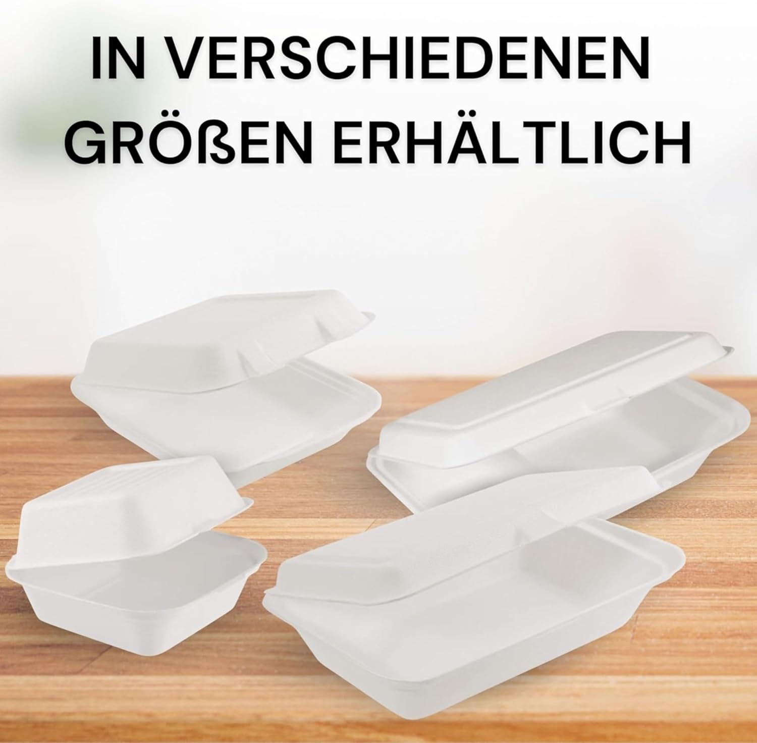Bio-Take-Away-Box, weiß, 250 x 162 x 63 mm, aus Zuckerrohr, nachhaltige To-Go-Lunchbox, Lebensmittelbox mit Deckel, Einweg-Lebensmittelbehälter, kompostierbar, auslaufsicher (50 Stück) – Bild 3