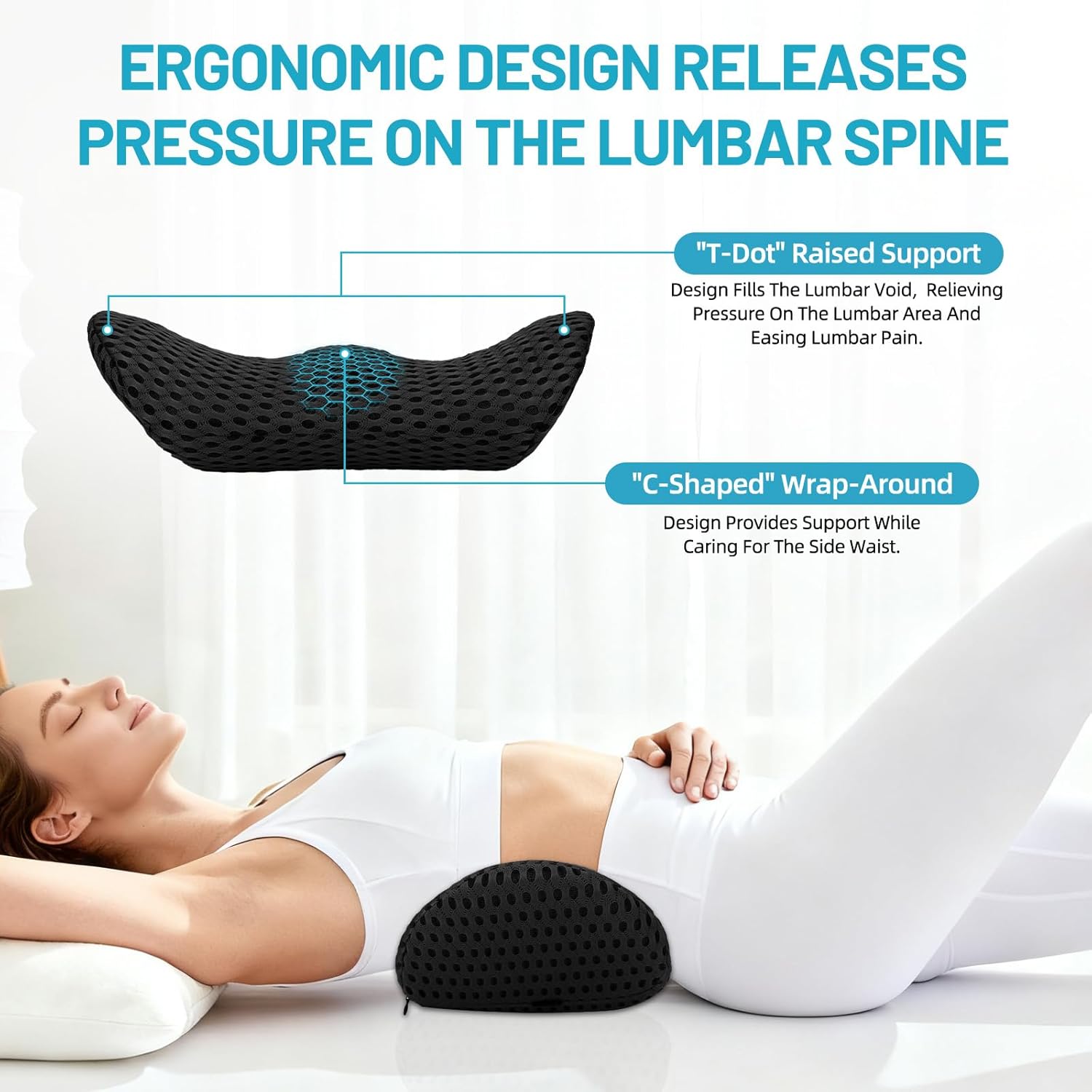Lendenkissen aus Memory-Schaum, ergonomisches Rückenkissen, Lendenkissen, Rückenstützkissen mit atmungsaktivem Bezug & verstellbarem Gurt, Rückenkissen für Auto, Bürostuhl, Bett, Sofa (schwarz) – Bild 4